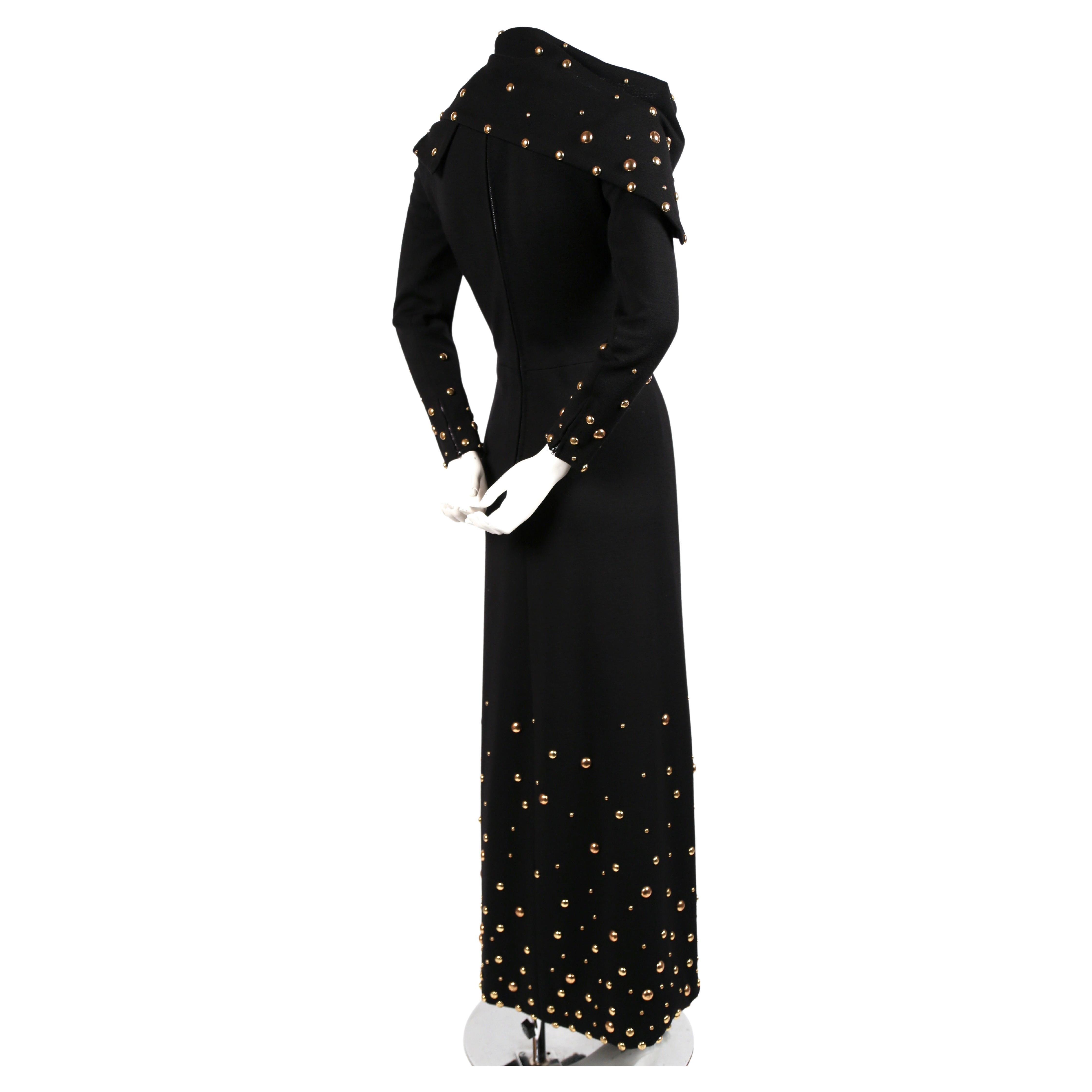 Women's or Men's 1970's GIVENCHY black wool dress with large gold studs For Sale