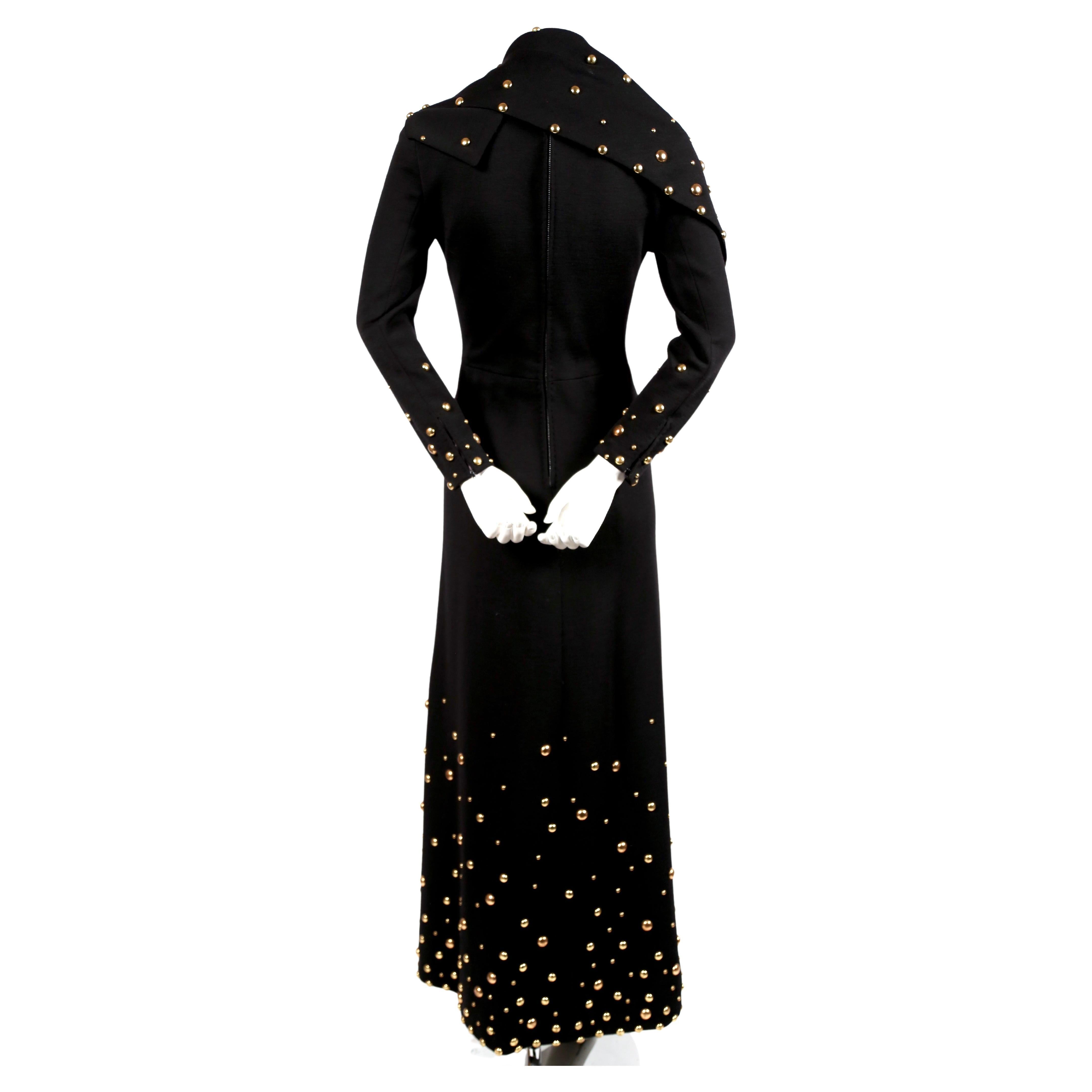 1970's GIVENCHY black wool dress with large gold studs For Sale 1