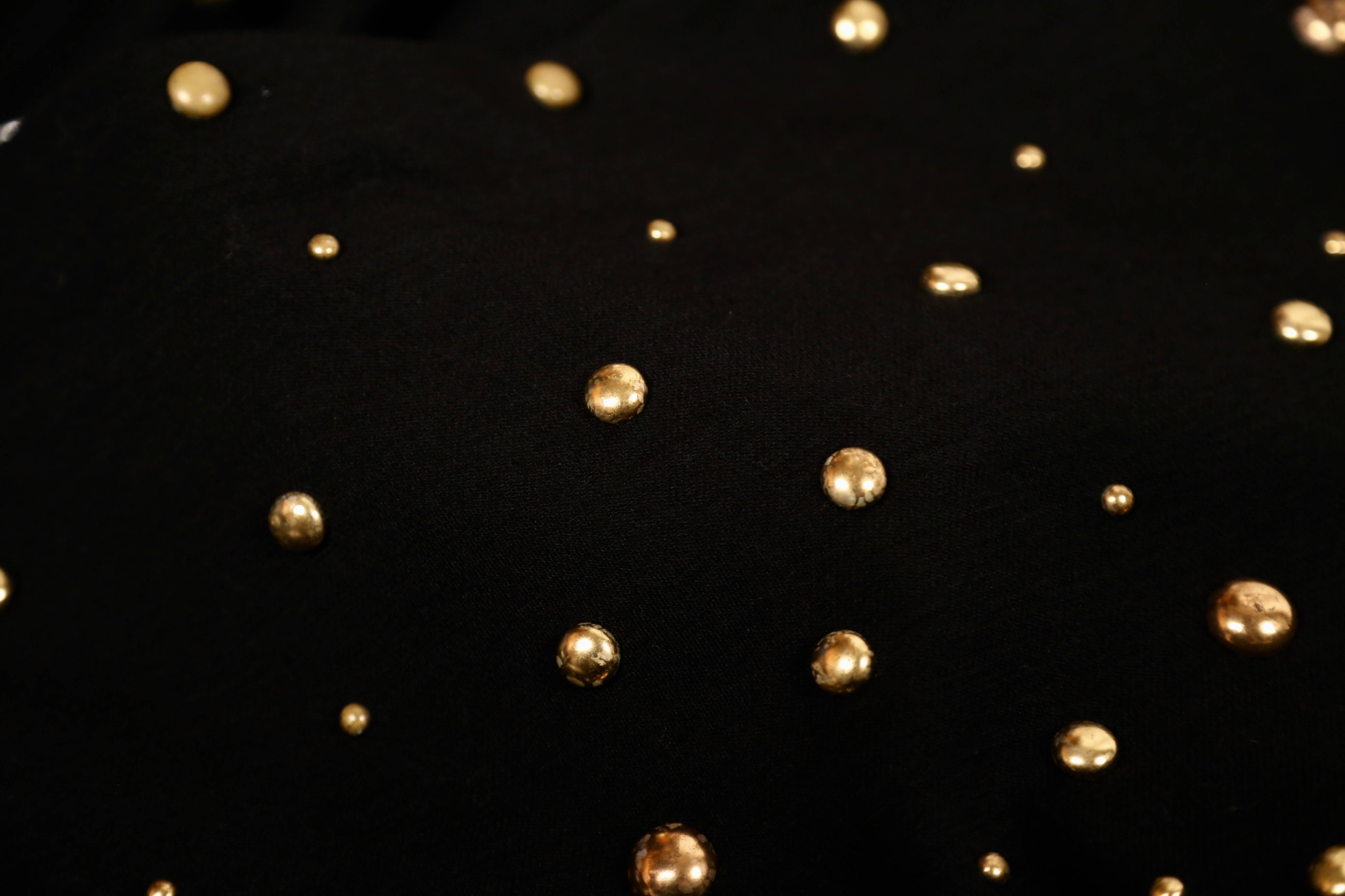 1970's GIVENCHY black wool dress with large gold studs For Sale 2