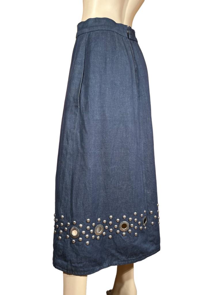 1970’s Givenchy Blue Denim Long Maxi Skirt for Bergdorf Goodman In Fair Condition In Greenport, NY