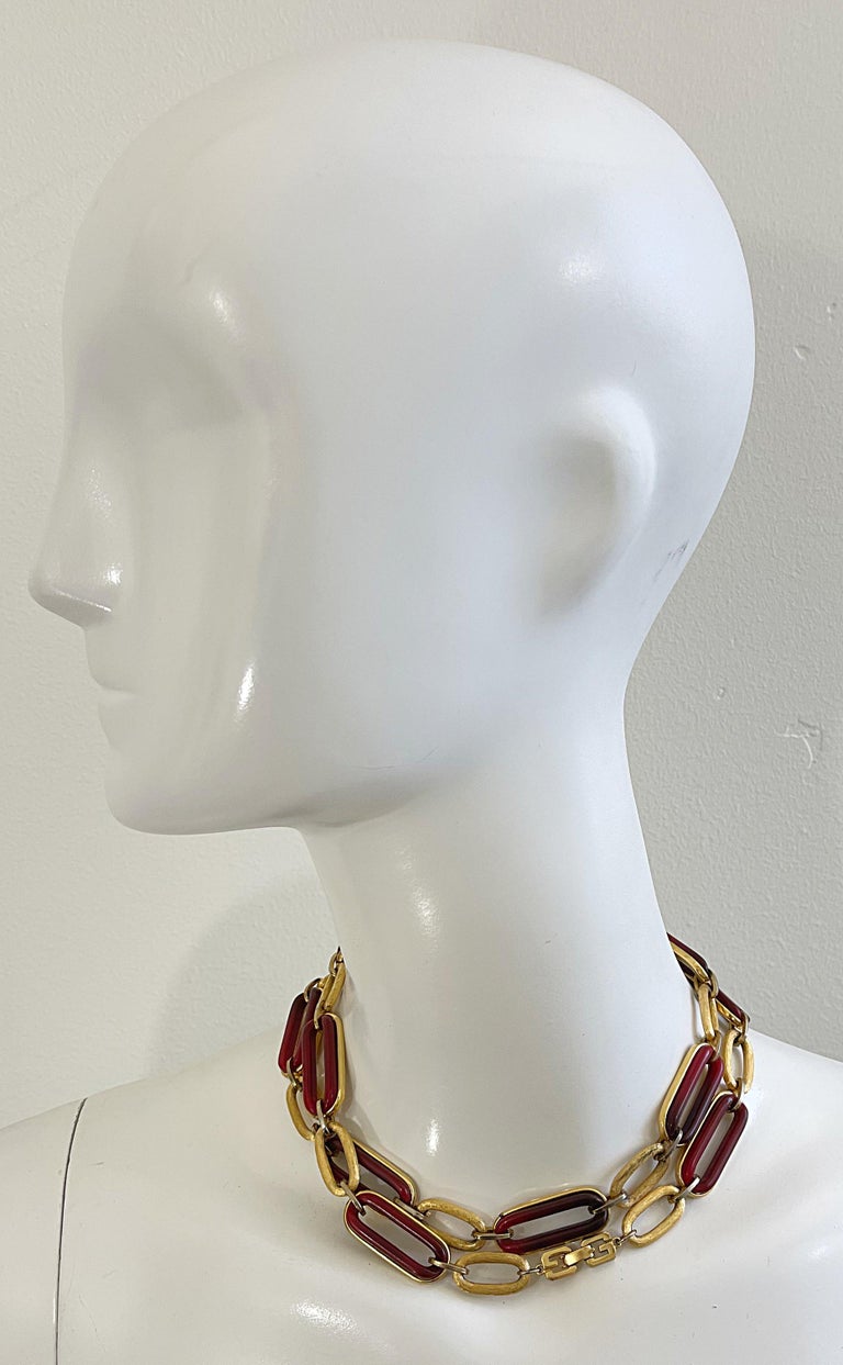 1970s Givenchy Gold + Amber Chainlink Vintage Long GG Logo