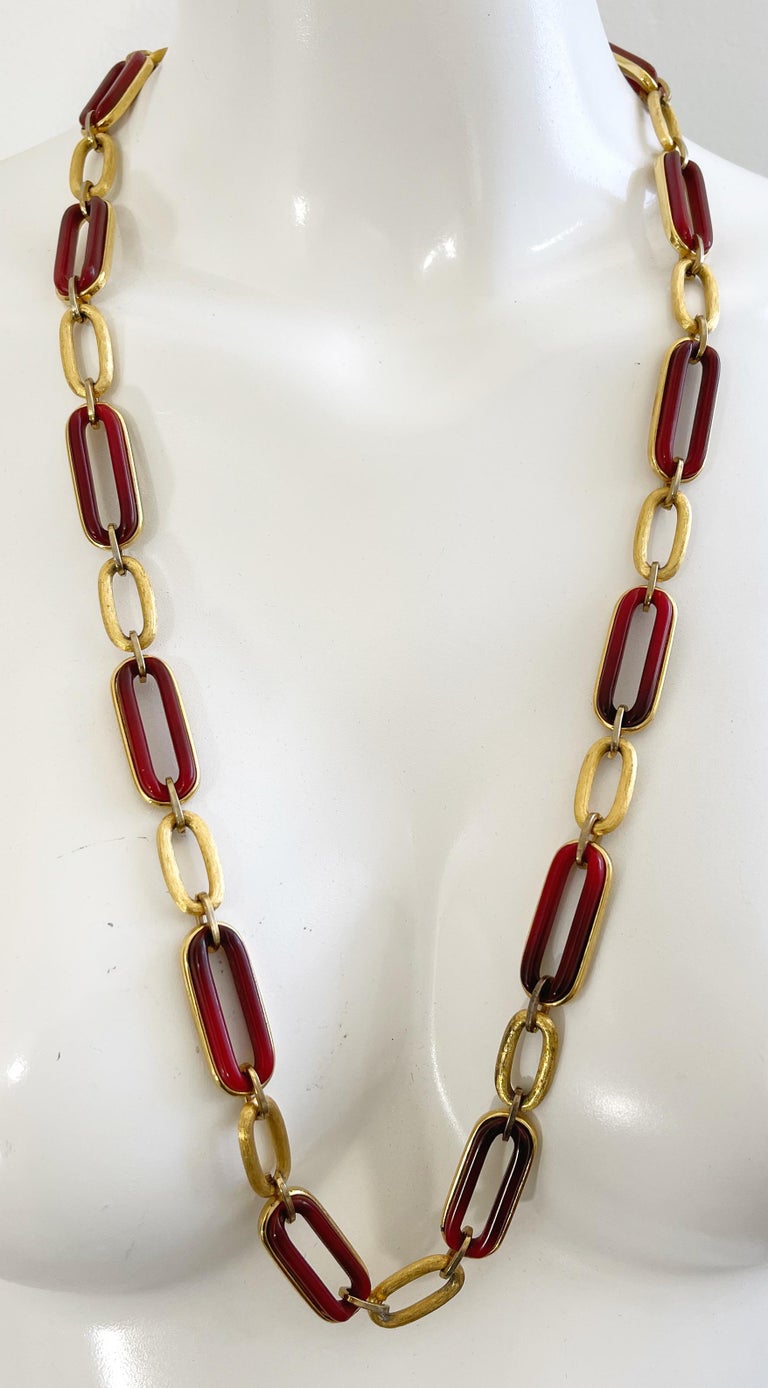 1970s Givenchy Gold + Amber Chainlink Vintage Long GG Logo