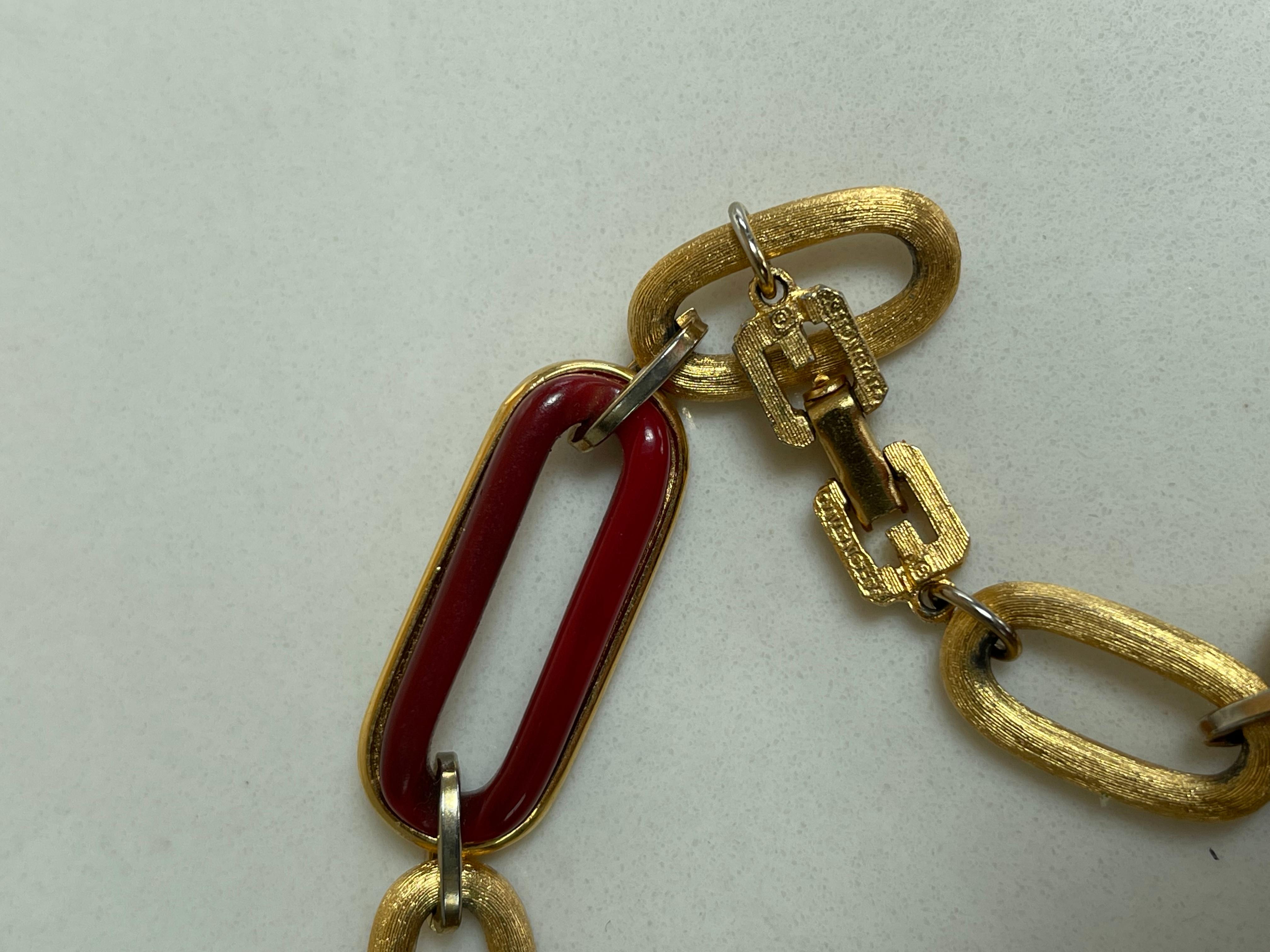 1970 Givenchy Gold + Amber Chainlink Vintage Long GG Logo 70s Necklace or Belt en vente 1
