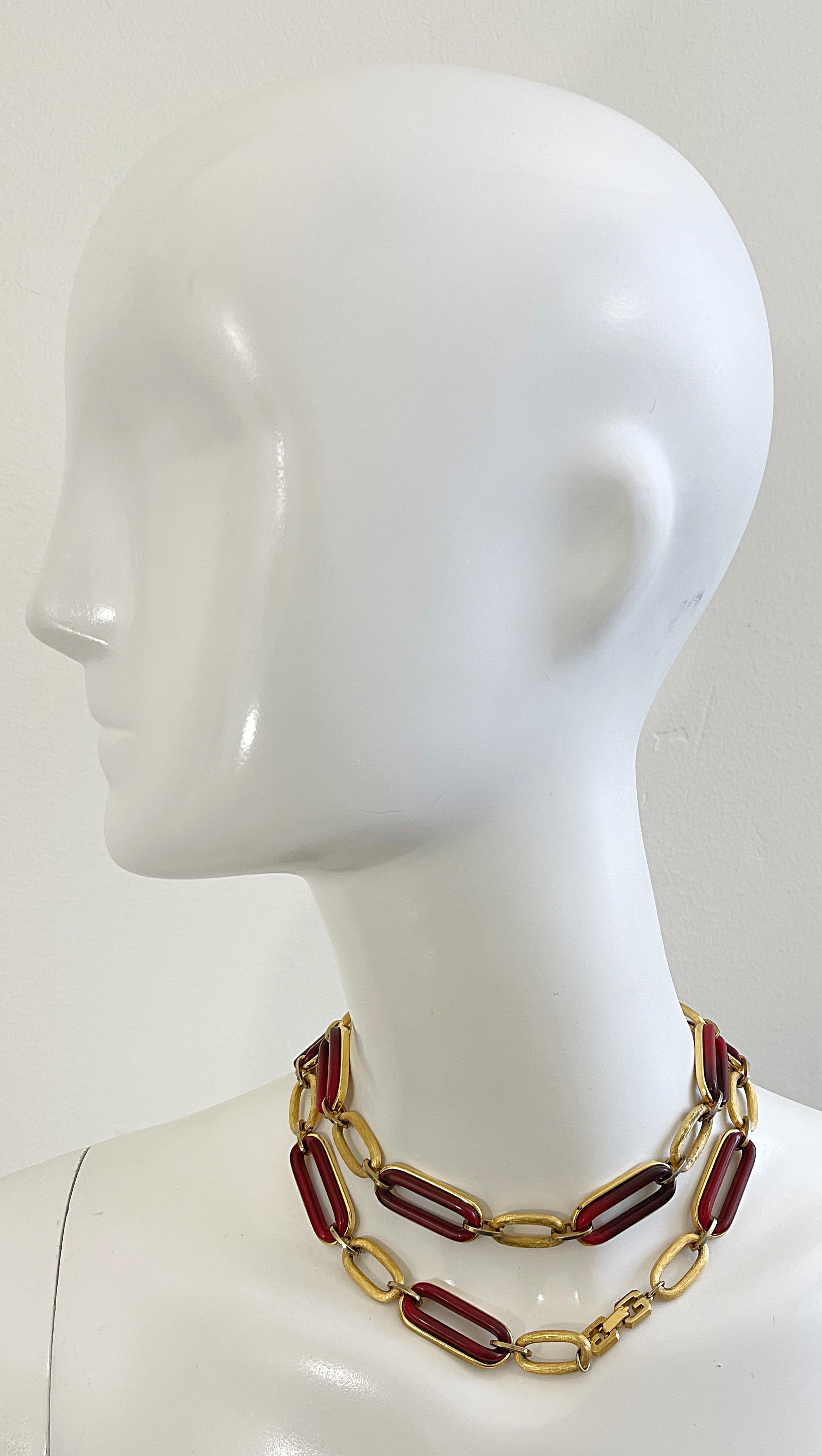 1970s Givenchy Gold + Amber Chainlink Vintage Long GG Logo 70s Necklace or Belt For Sale 1
