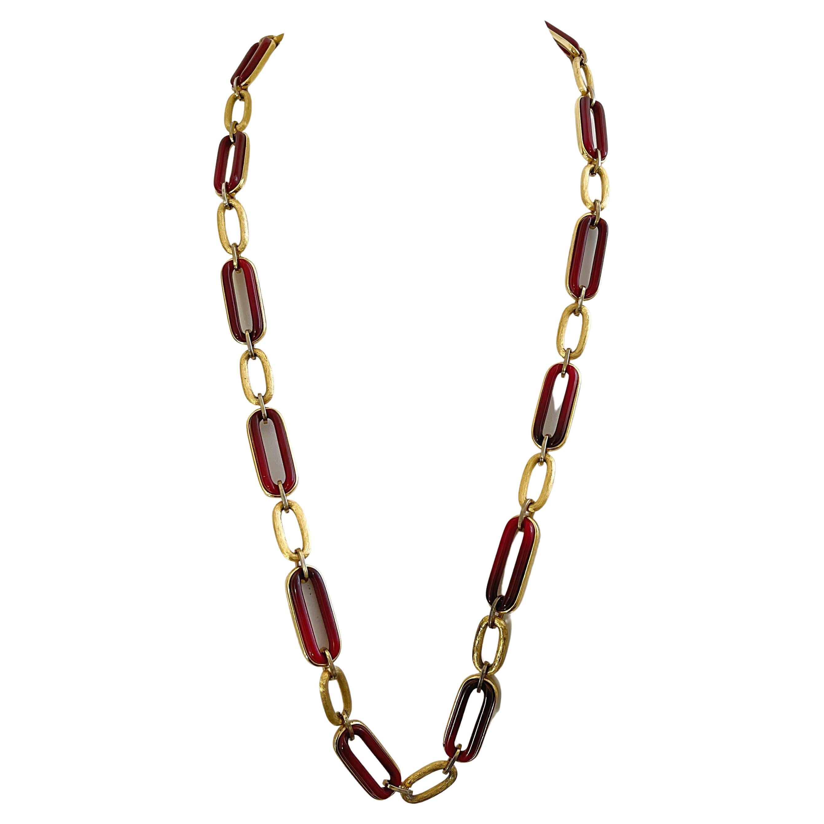 1970s Givenchy Gold + Amber Chainlink Vintage Long GG Logo 70s Necklace or Belt For Sale