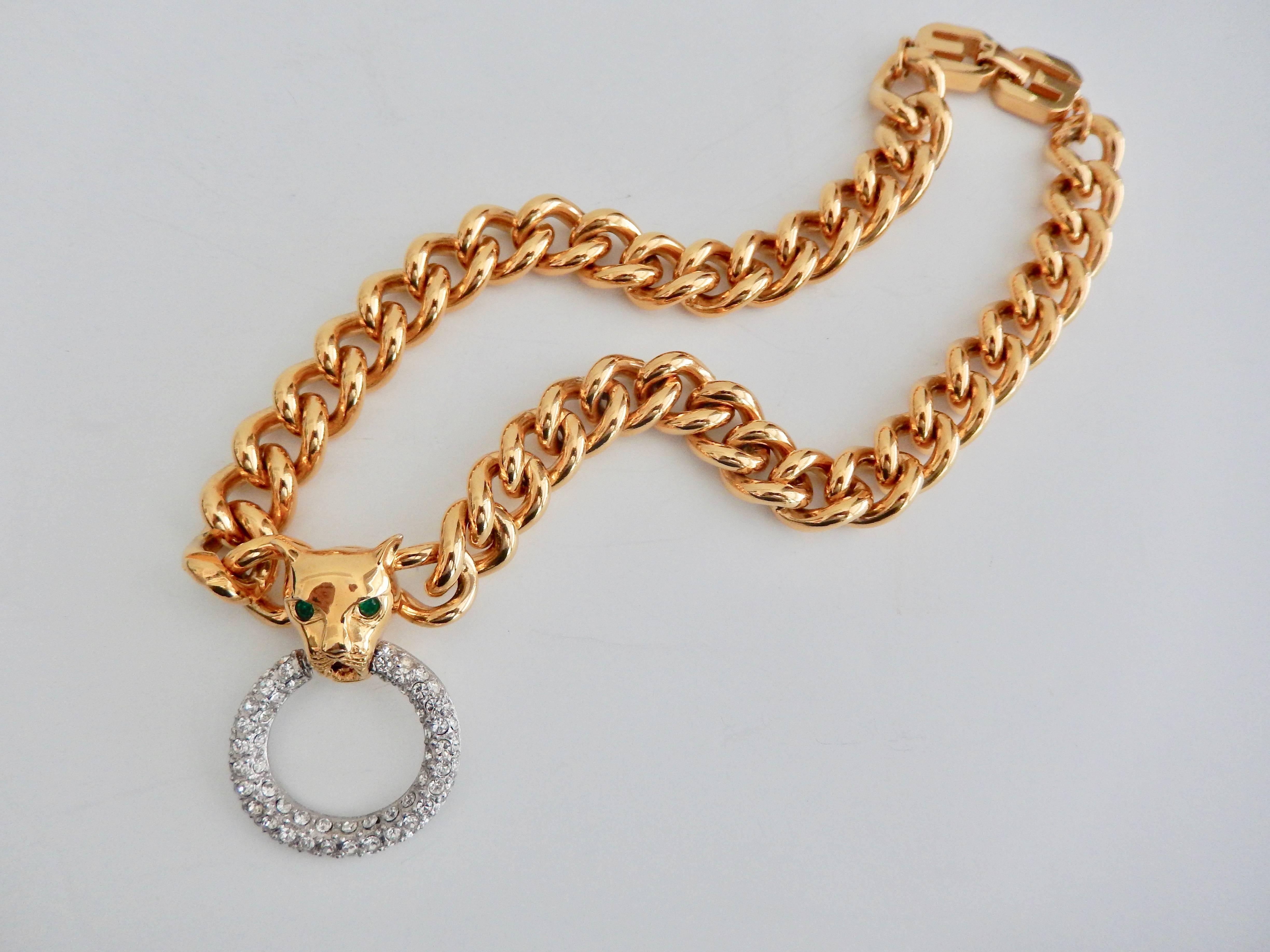 1970s Givenchy Lion's Head Doorknocker Rhinestone Necklace In Excellent Condition In Winnetka, IL