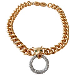 1970s Givenchy Lion's Head Doorknocker Rhinestone Necklace