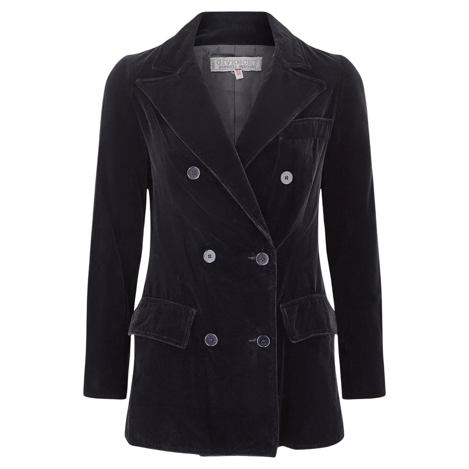 1970er Givenchy Nouvelle Boutique Schwarze Samtjacke mit zwei Brüsten im Angebot