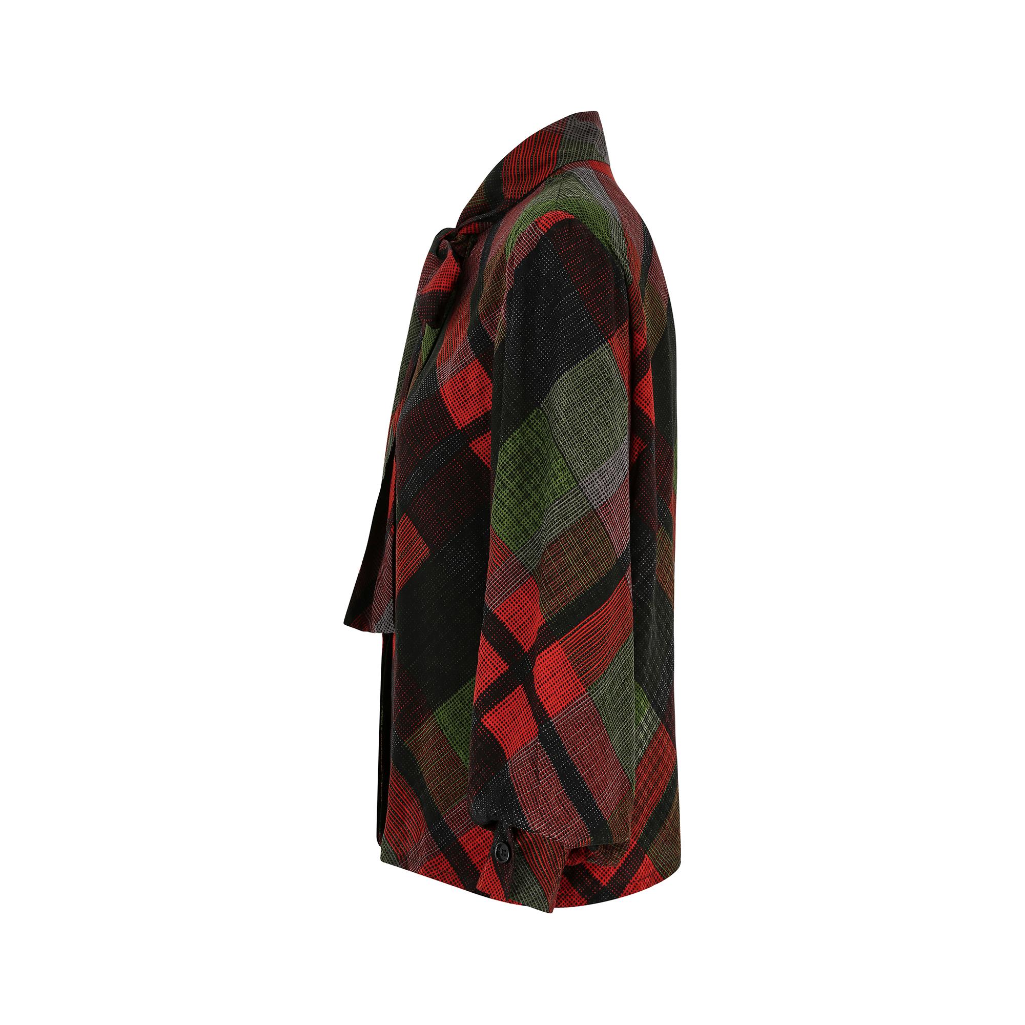Black 1970s Givenchy Novelle Boutique Red and Green Plaid Blouse For Sale