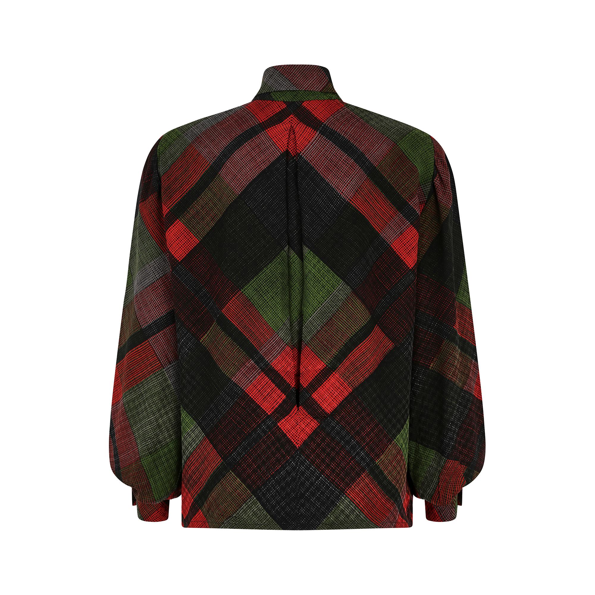 1970s Givenchy Novelle Boutique Red and Green Plaid Blouse In Excellent Condition For Sale In London, GB