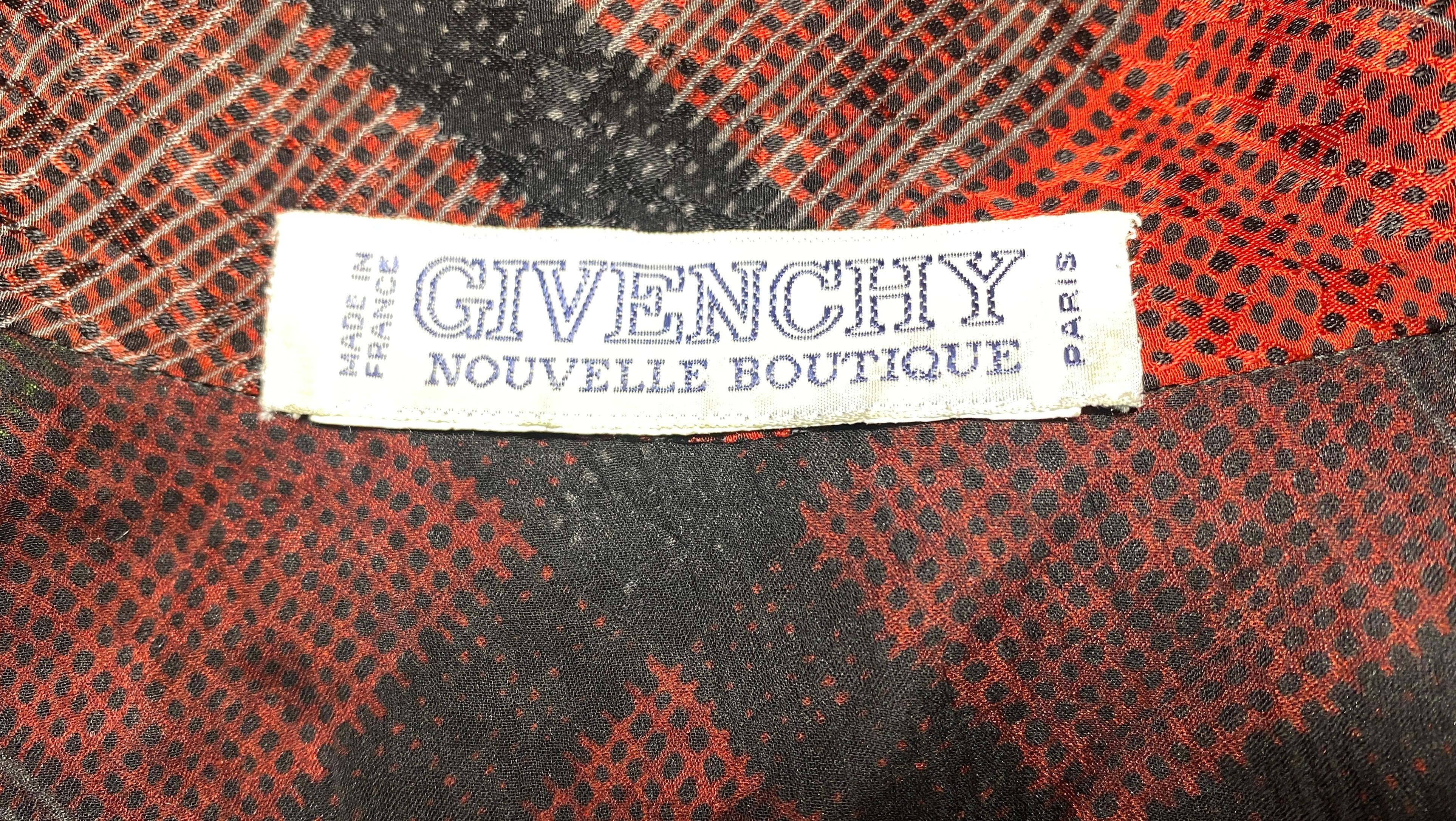 1970s Givenchy Novelle Boutique Red and Green Plaid Blouse For Sale 1