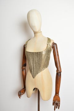 1970s Glam Rock Gold lamé Metallic Pointed boned Vintage Corset