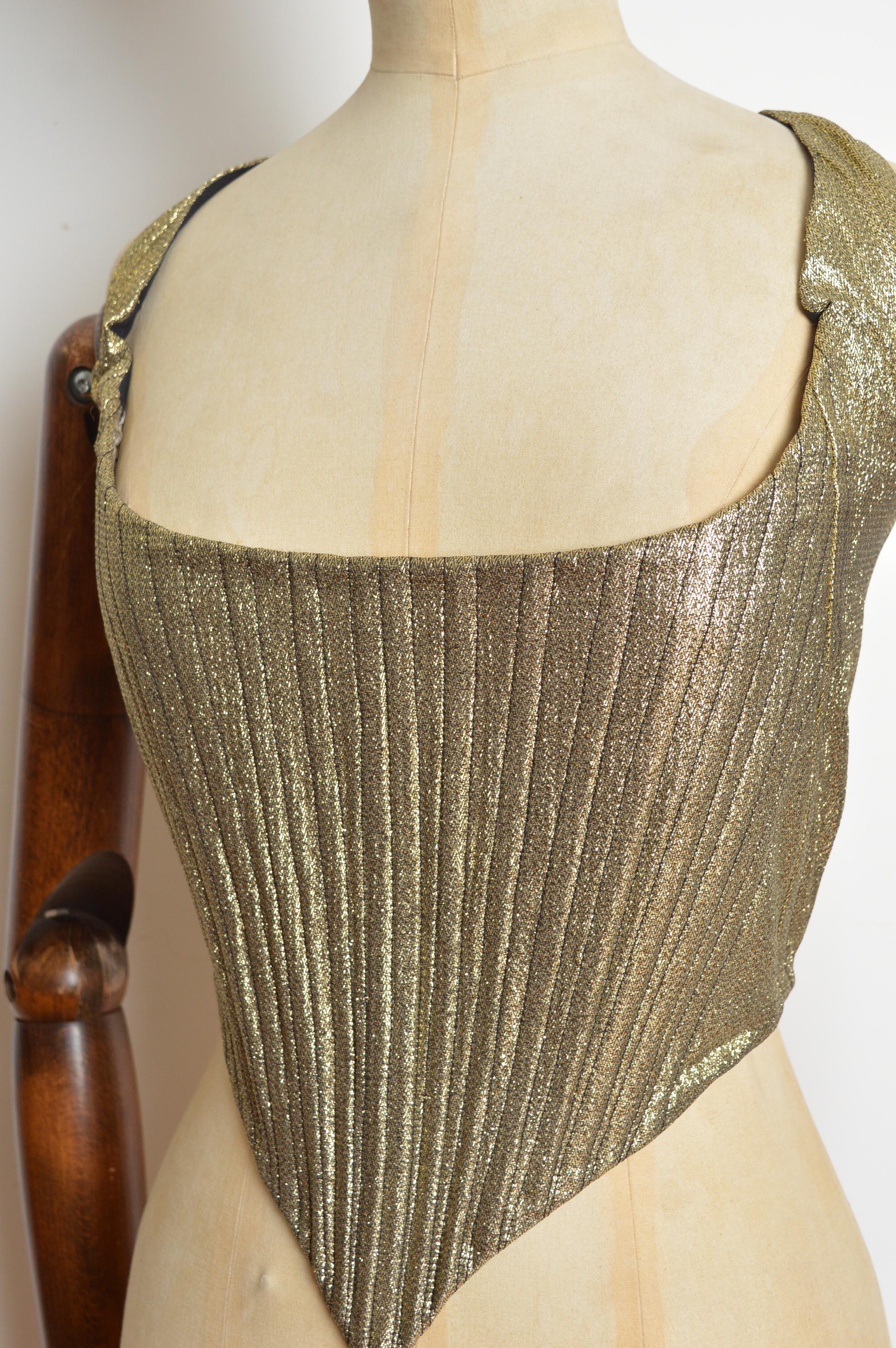 1970er Jahre Glam Rock Gold lamé Metallic Pointed entbeint Vintage Korsett Damen im Angebot