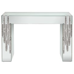 1970s Glam Skyscraper Mirrored and Lucite Console