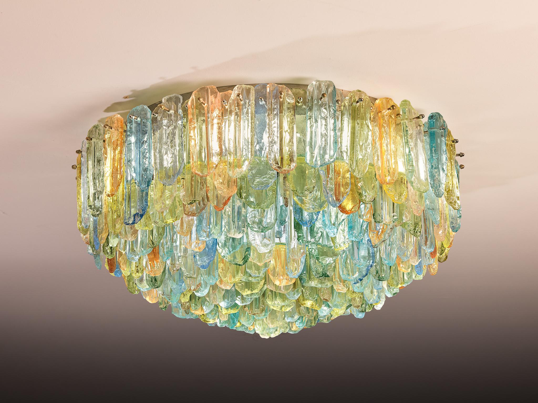 1970s Glamorous Guido Polloni Chandelier in Colored Glass (80cm/31.5in ...