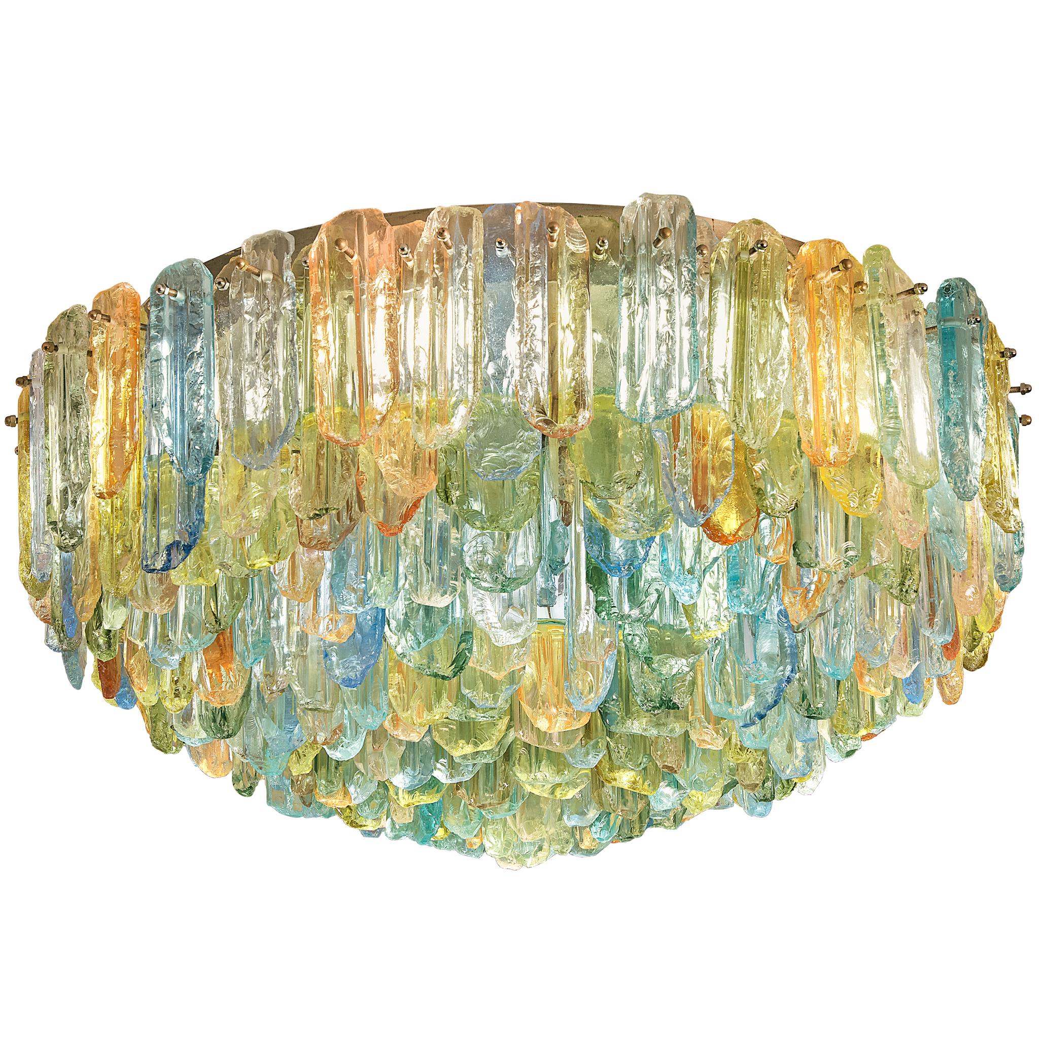 1970s Glamorous Guido Polloni Chandelier in Colored Glass (80cm/31.5in)