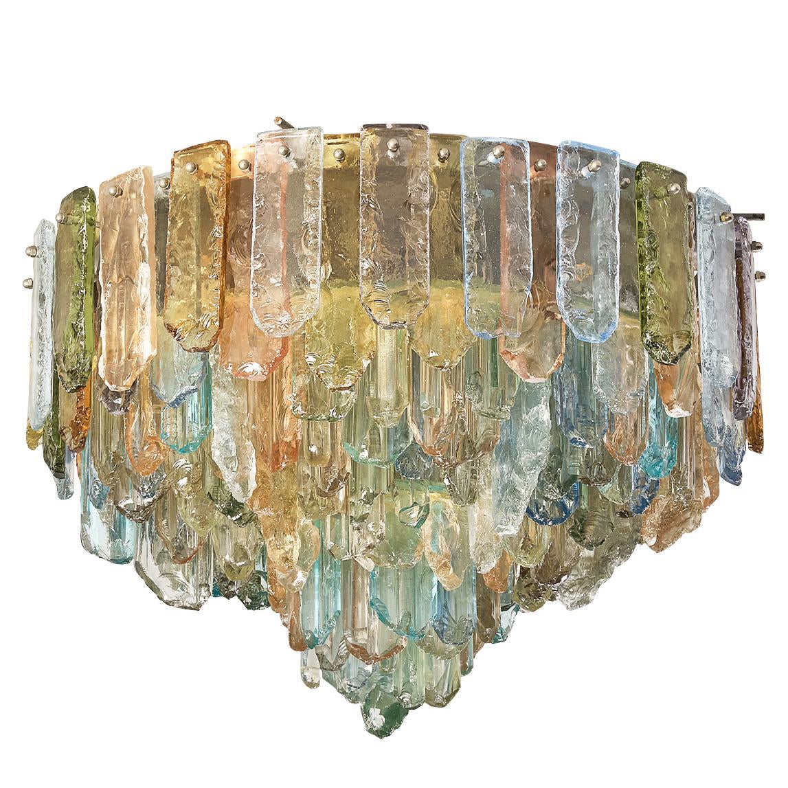1970s Glamorous Guido Polloni Chandelier in Colored Glass im Angebot