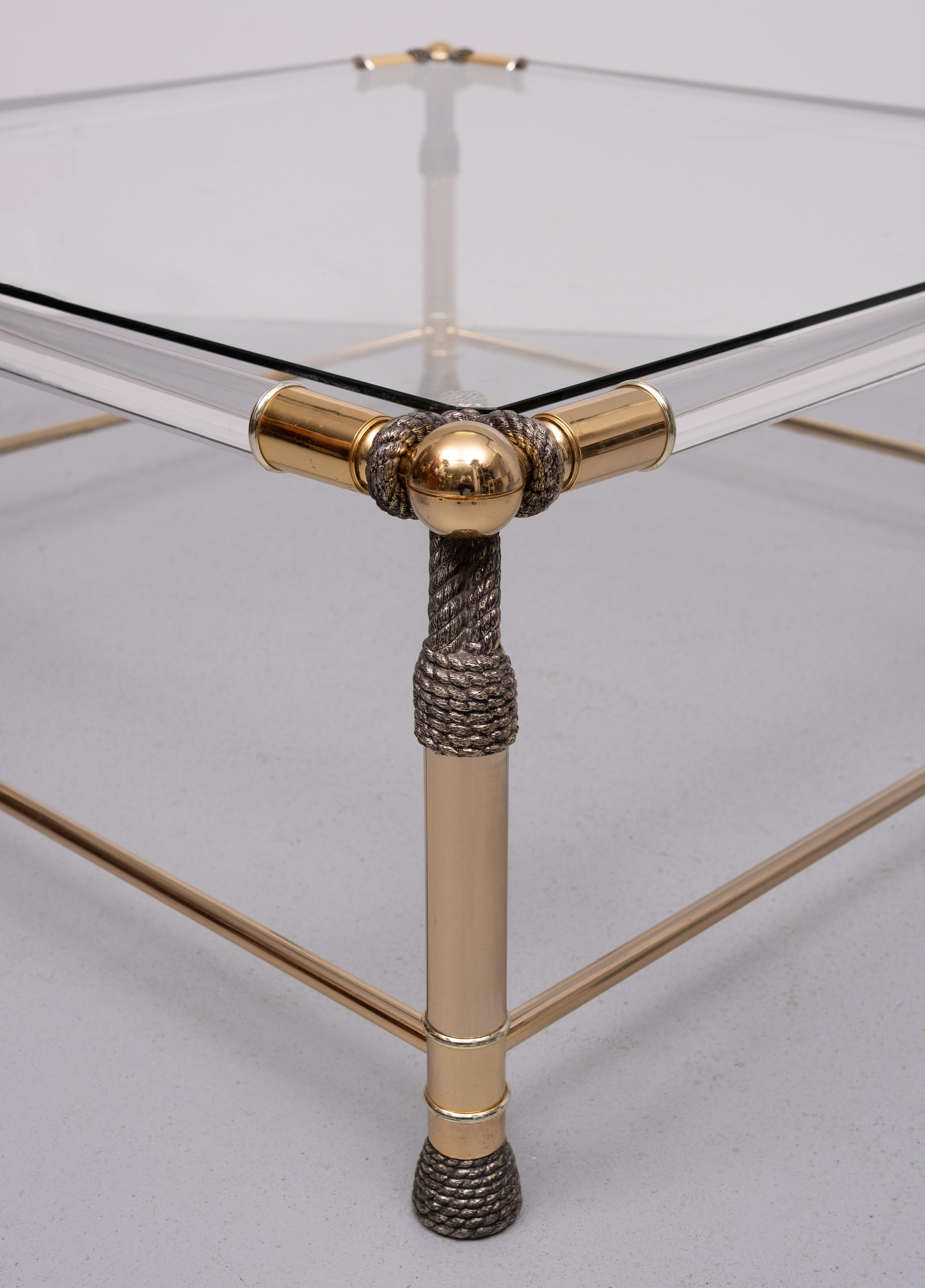Spanish 1970’s Glamorous Hollywood Regency  Glass, Brass & Acrylic Coffee Table