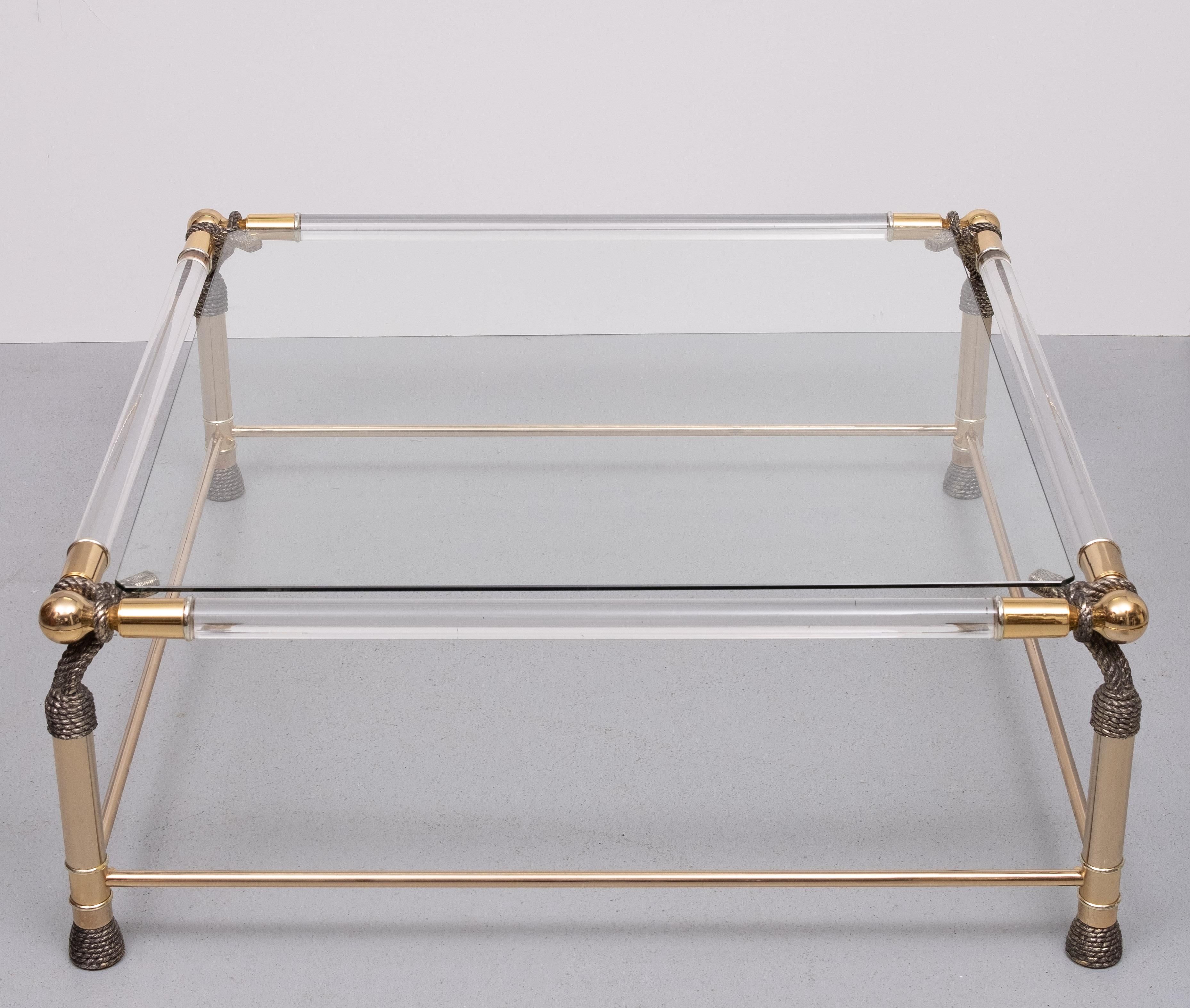 1970’s Glamorous Hollywood Regency  Glass, Brass & Acrylic Coffee Table In Good Condition In Den Haag, NL