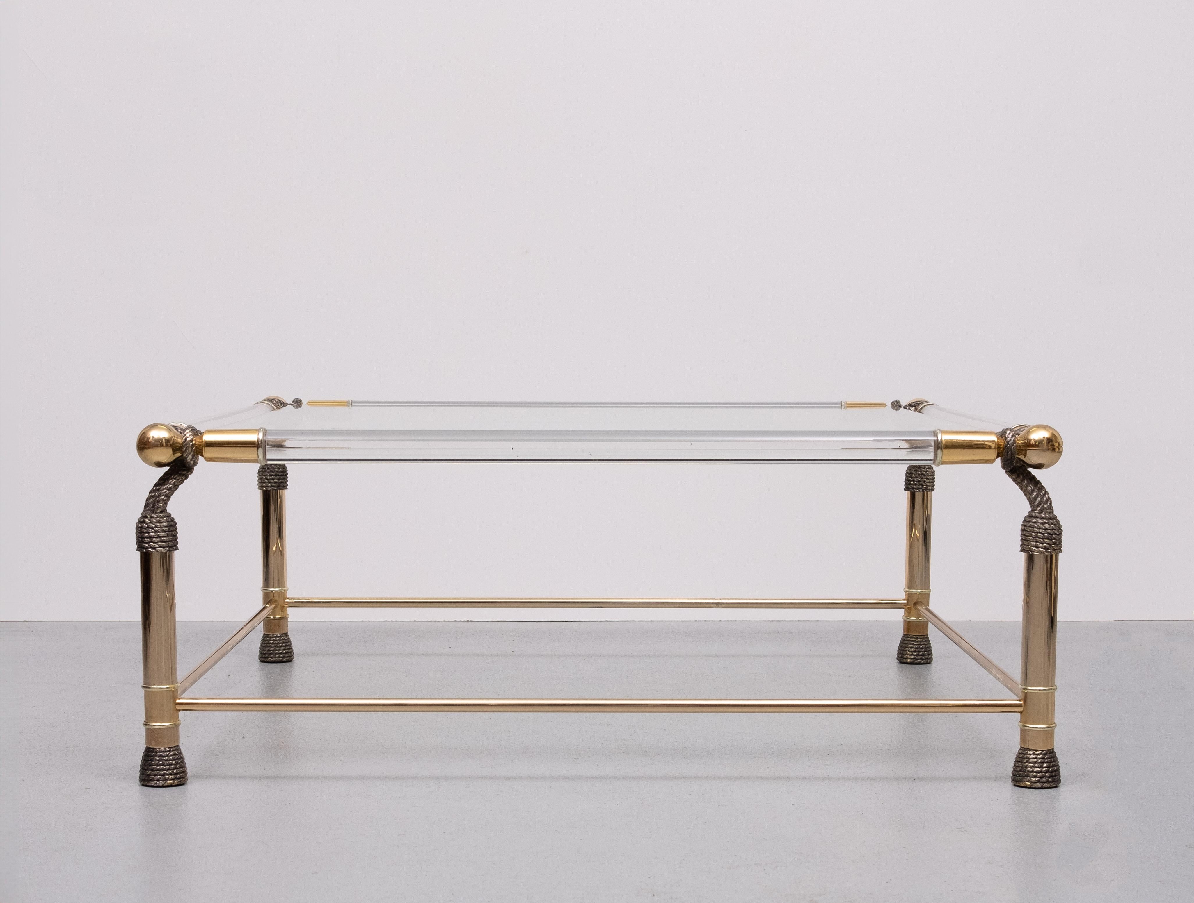 1970’s Glamorous Hollywood Regency  Glass, Brass & Acrylic Coffee Table 1