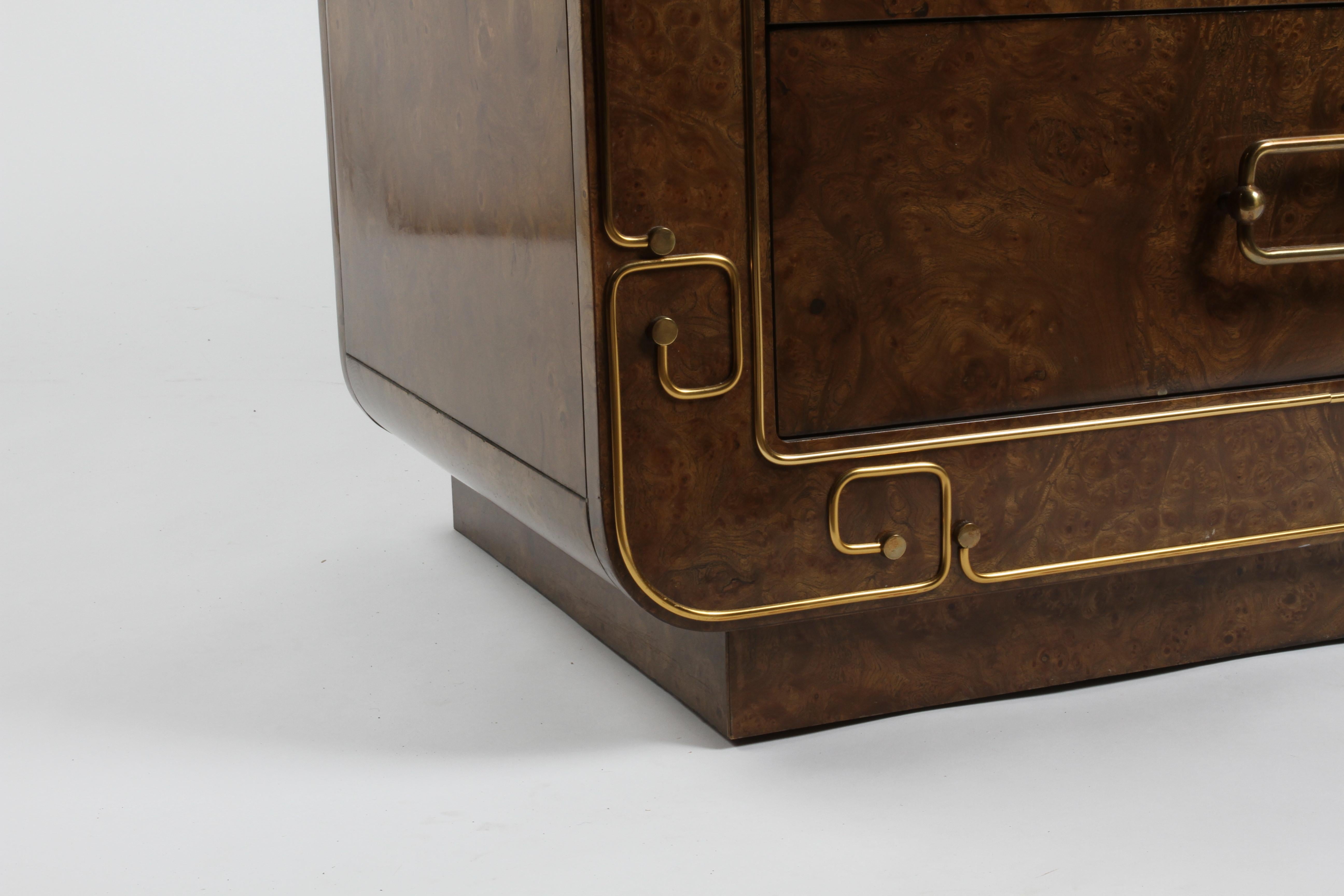 1970s Glamours Mastercraft 9 Drawer Dresser Burled Elm Brass Inlaid - Greek Key  For Sale 8