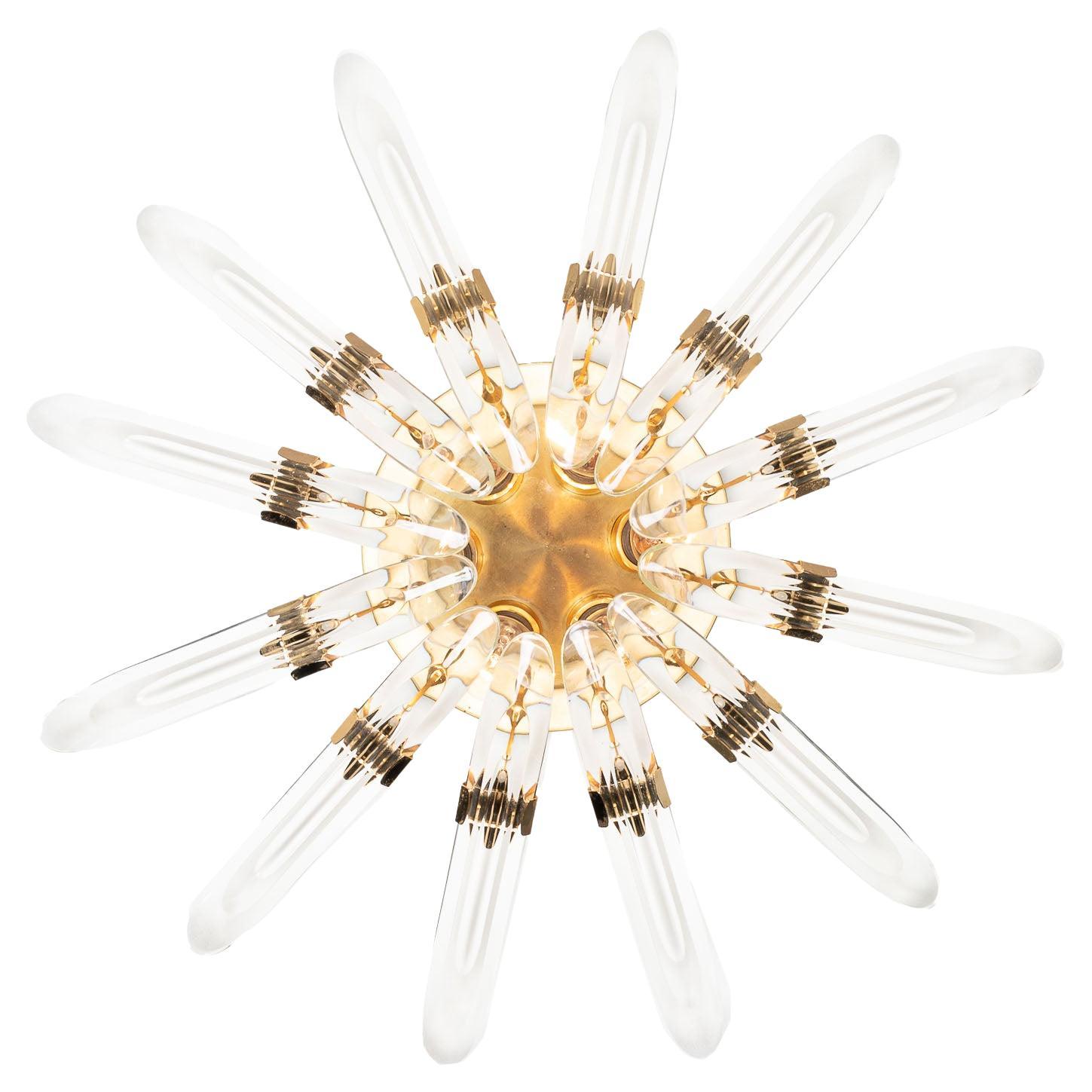 1970s Glass and Brass Ceiling Light or Wall Light by Sciolari