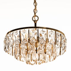 1970's Glass and Brass Chandelier Attributed to Palwa