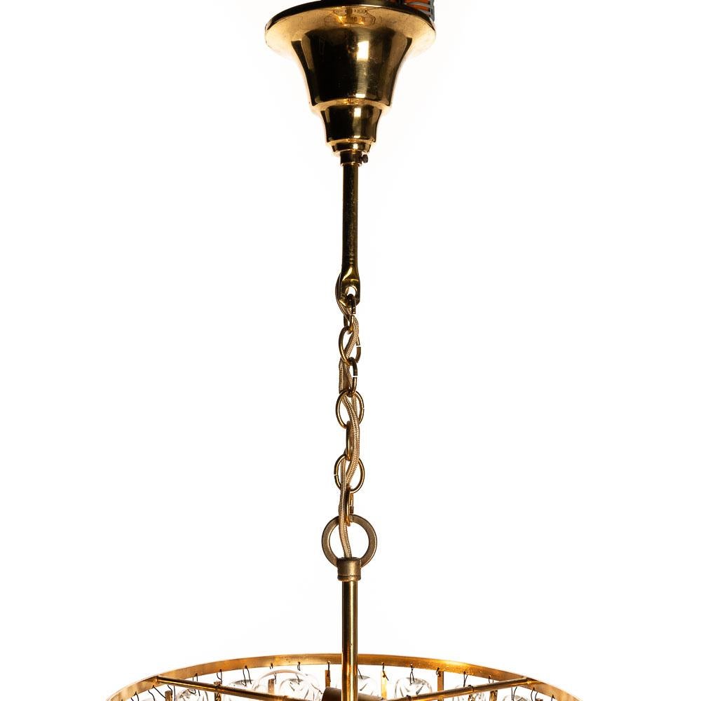 1970's Glass and Brass Chandelier Attributed to Palwa For Sale 3