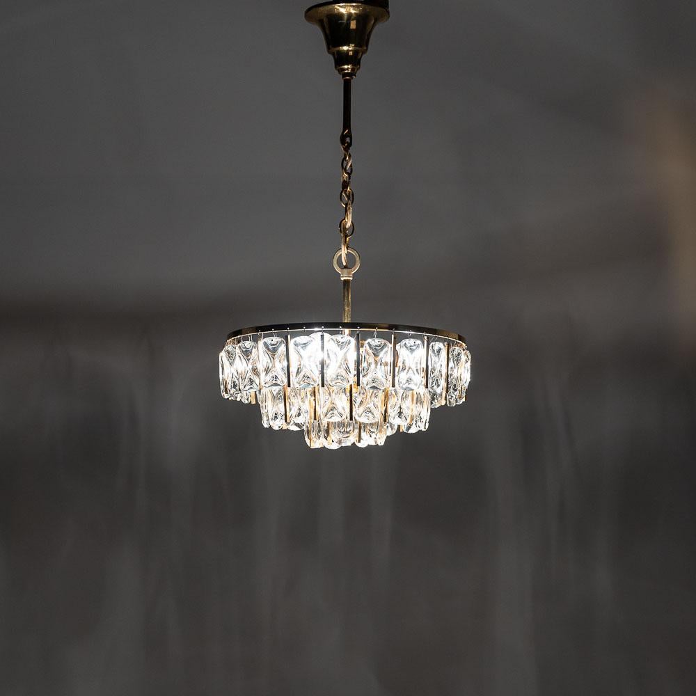 1970's Glass and Brass Chandelier Attributed to Palwa For Sale 4