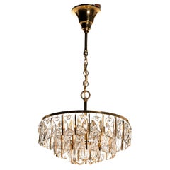 Vintage 1970's Glass and Brass Chandelier Attributed to Palwa