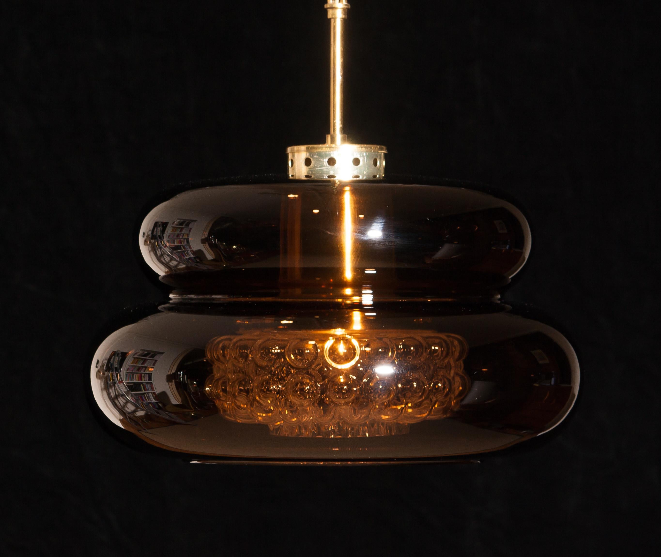 Swedish 1970s, Glass and Brass Pendant 'Bubblan' by Carl Fagerlund for Orrefors