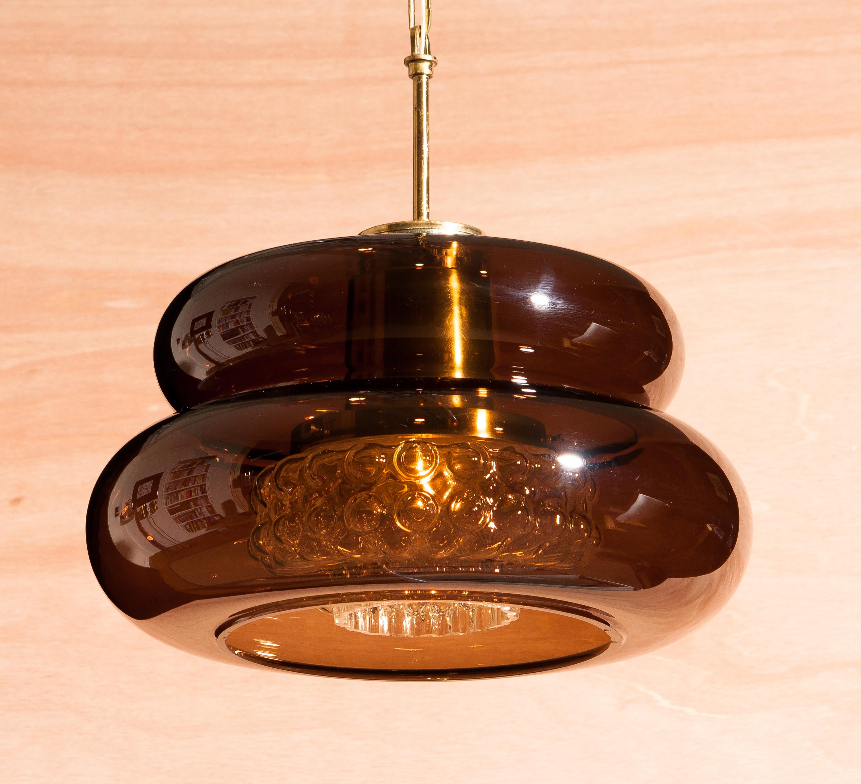 1970s, Glass and Brass Pendant 'Bubblan' by Carl Fagerlund for Orrefors In Excellent Condition In Silvolde, Gelderland