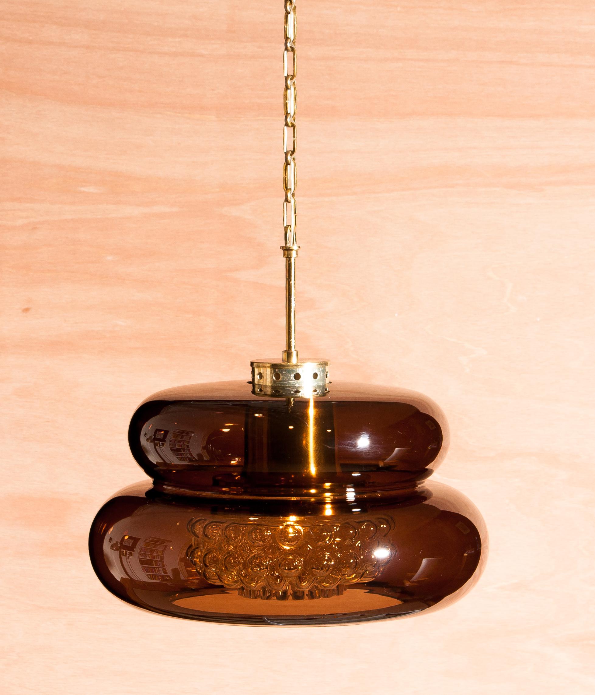 Swedish 1970s, Glass and Brass Pendant 'Bubblan' by Carl Fagerlund for Orrefors
