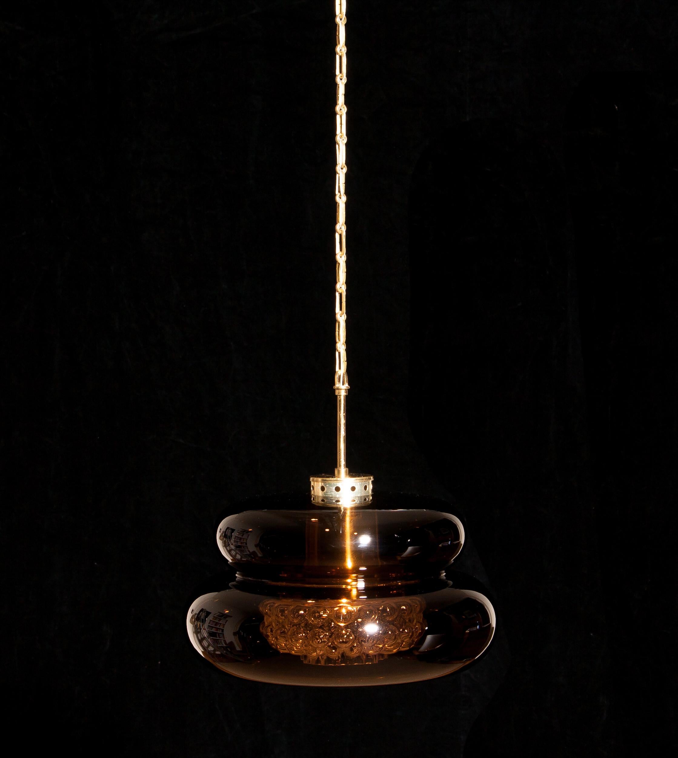 Late 20th Century 1970s, Glass and Brass Pendant 'Bubblan' by Carl Fagerlund for Orrefors