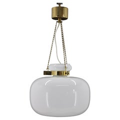 Vintage 1970s Glass and Brass Pendant Light , Czechoslovakia