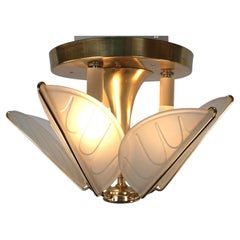 1970's Glass and Bronze Fush Mount Chandelier