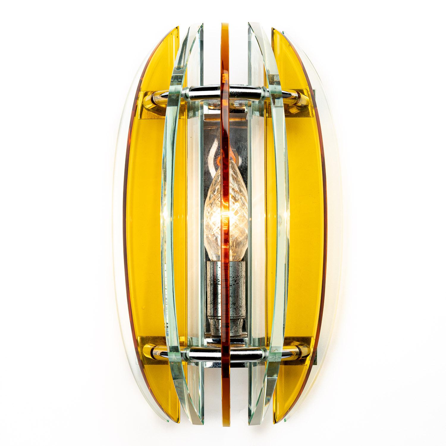 Italian 1970s Glass and Metal Walls Light by Veca