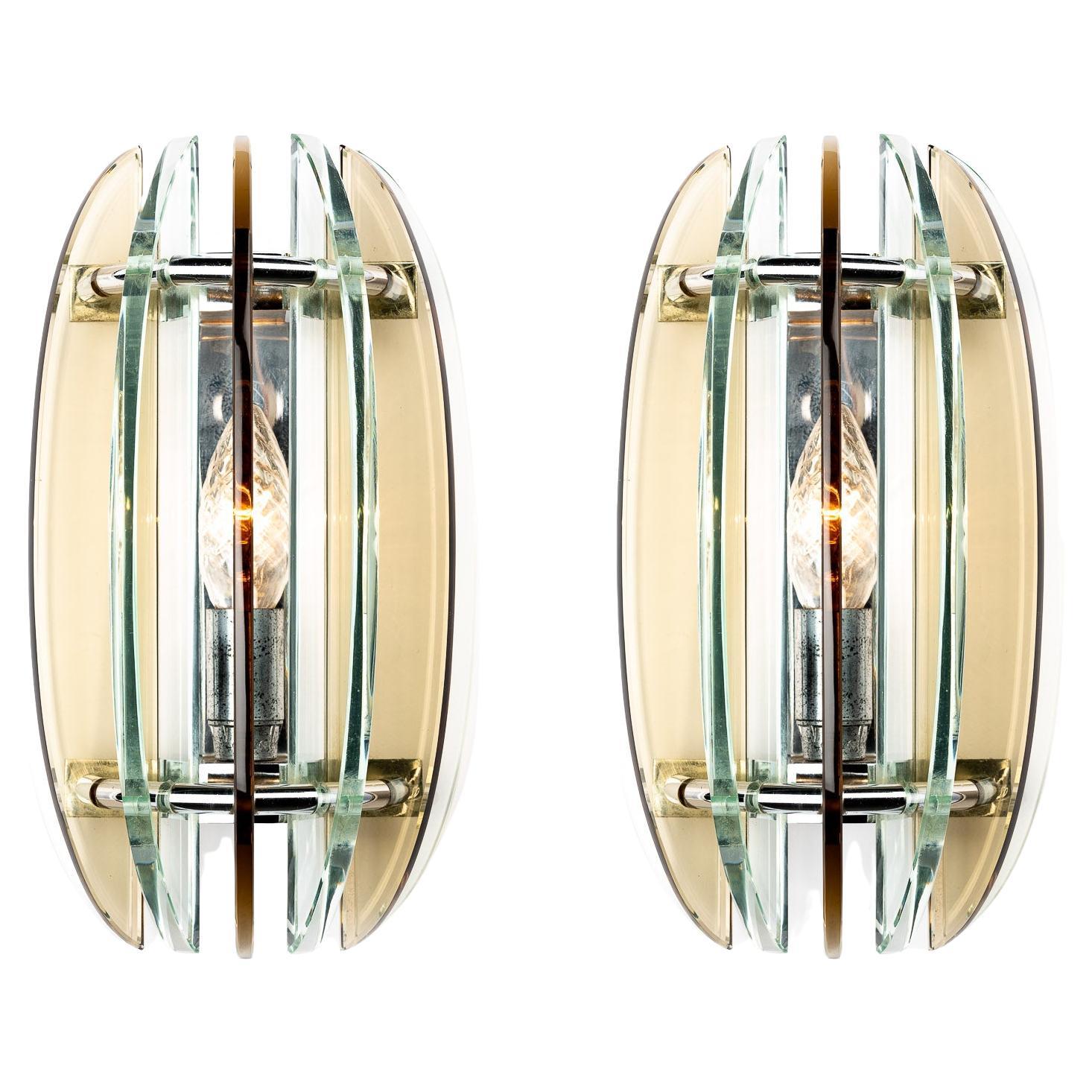 1970s Glass and Metal Walls Light by Veca
