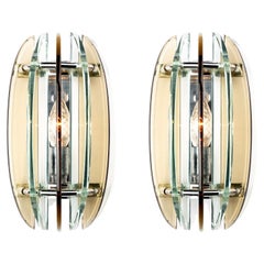 Vintage 1970s Glass and Metal Walls Light by Veca