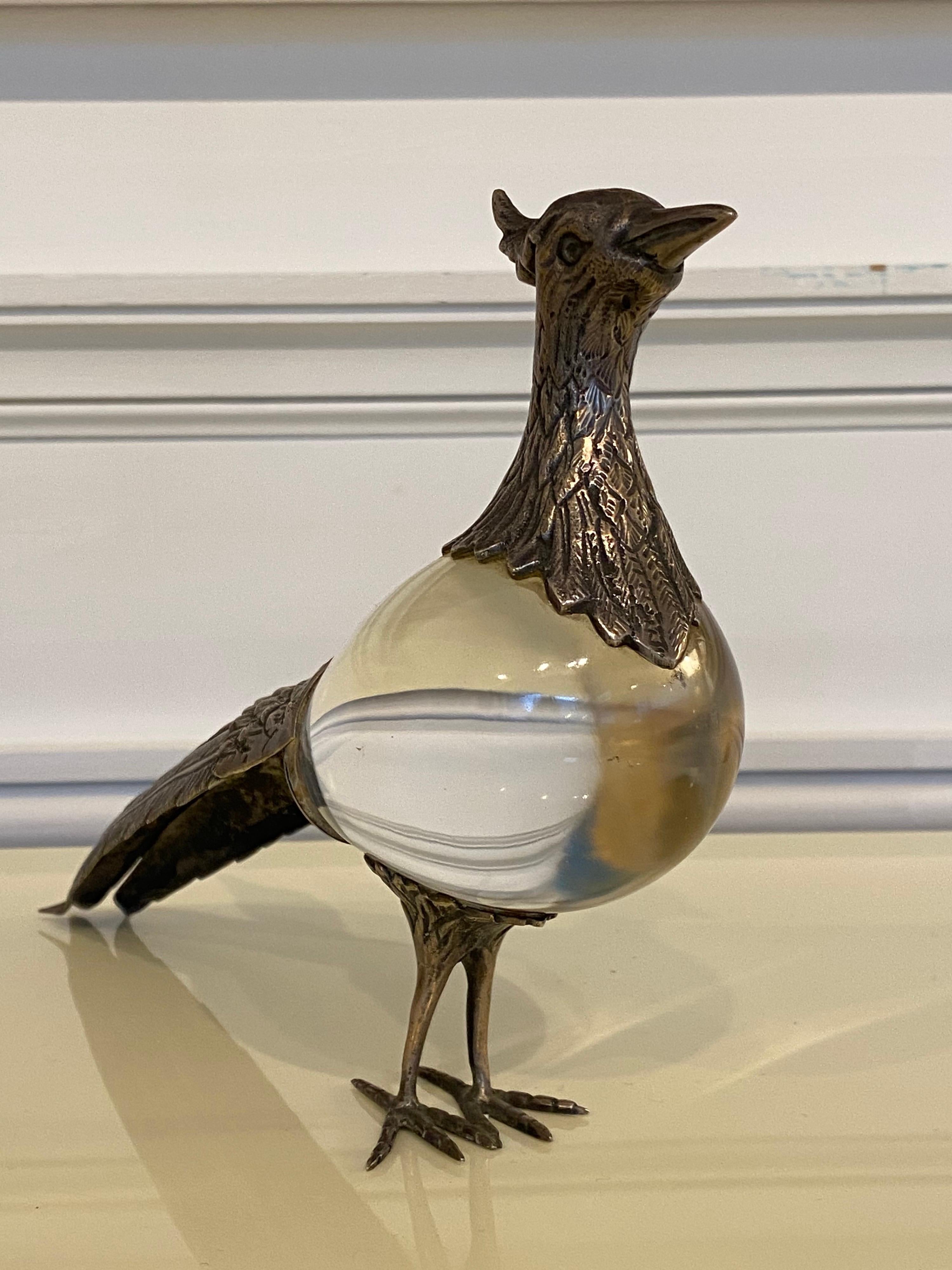 Italian 1970s Glass and Silver Peacock