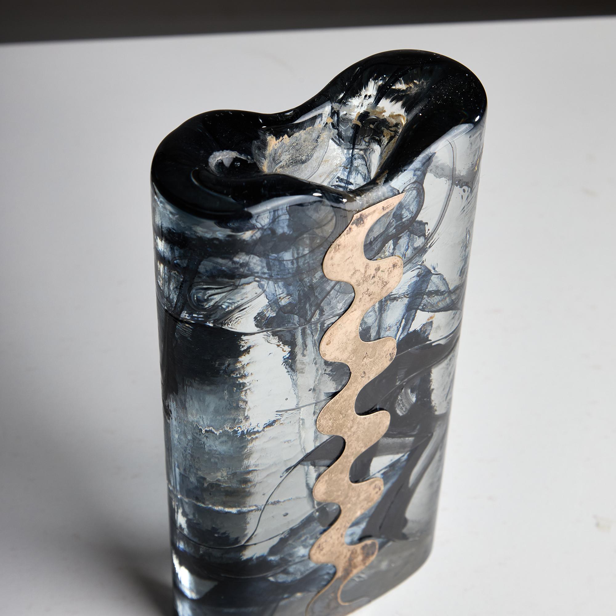Italiano Vaso in vetro e argento degli anni '70 di Claude Cuny per Cassetti Firenze in vendita