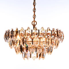 1970s Glass and Brass-Plated Steel Chandelier Attributed to Palwa
