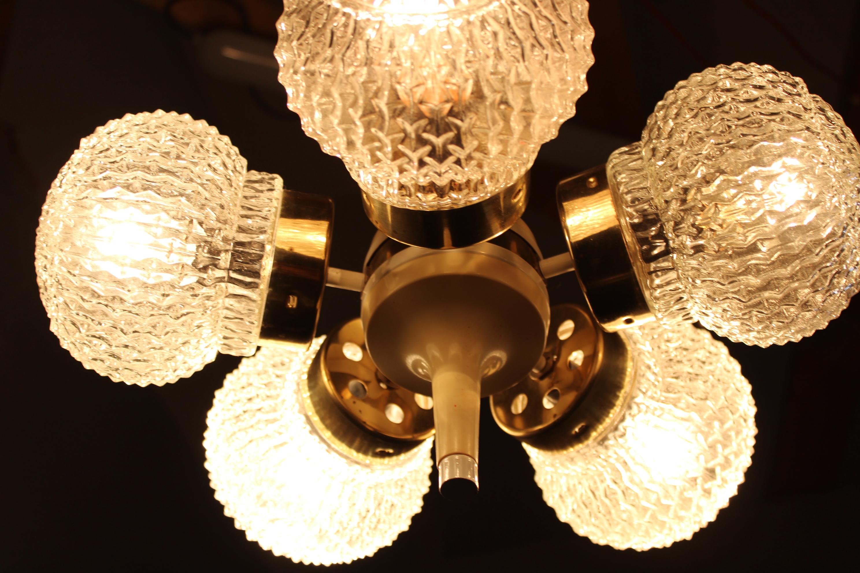 Mid-Century Modern 1970s Glass Chandelier by Instala Decin, Czechoslovakia For Sale