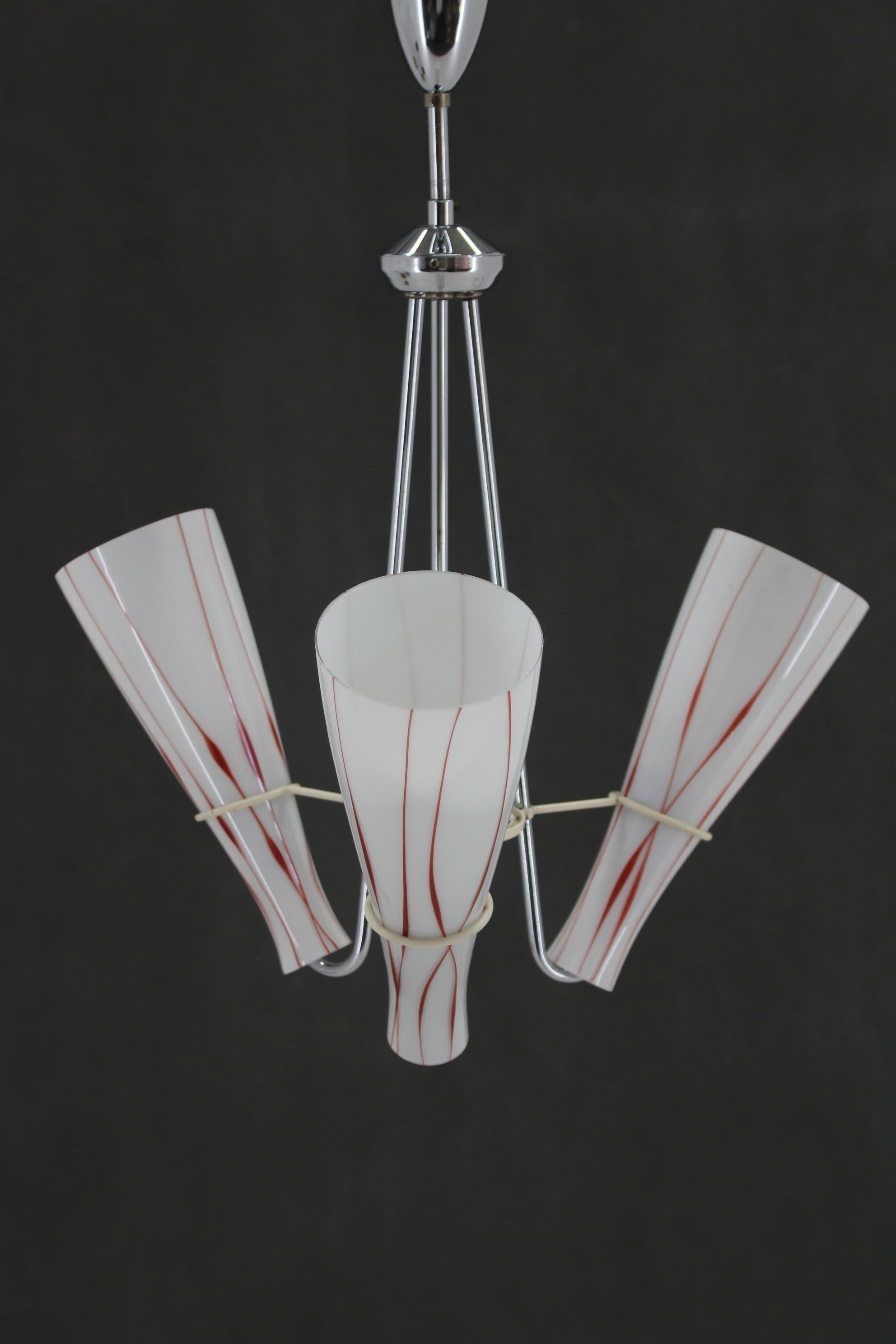Mid-Century Modern 1970s Glass Chandelier , Czechoslovakia For Sale