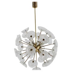 1970s Glass Dandelion Chandelier in Brass Finish by Kamenicky Senov