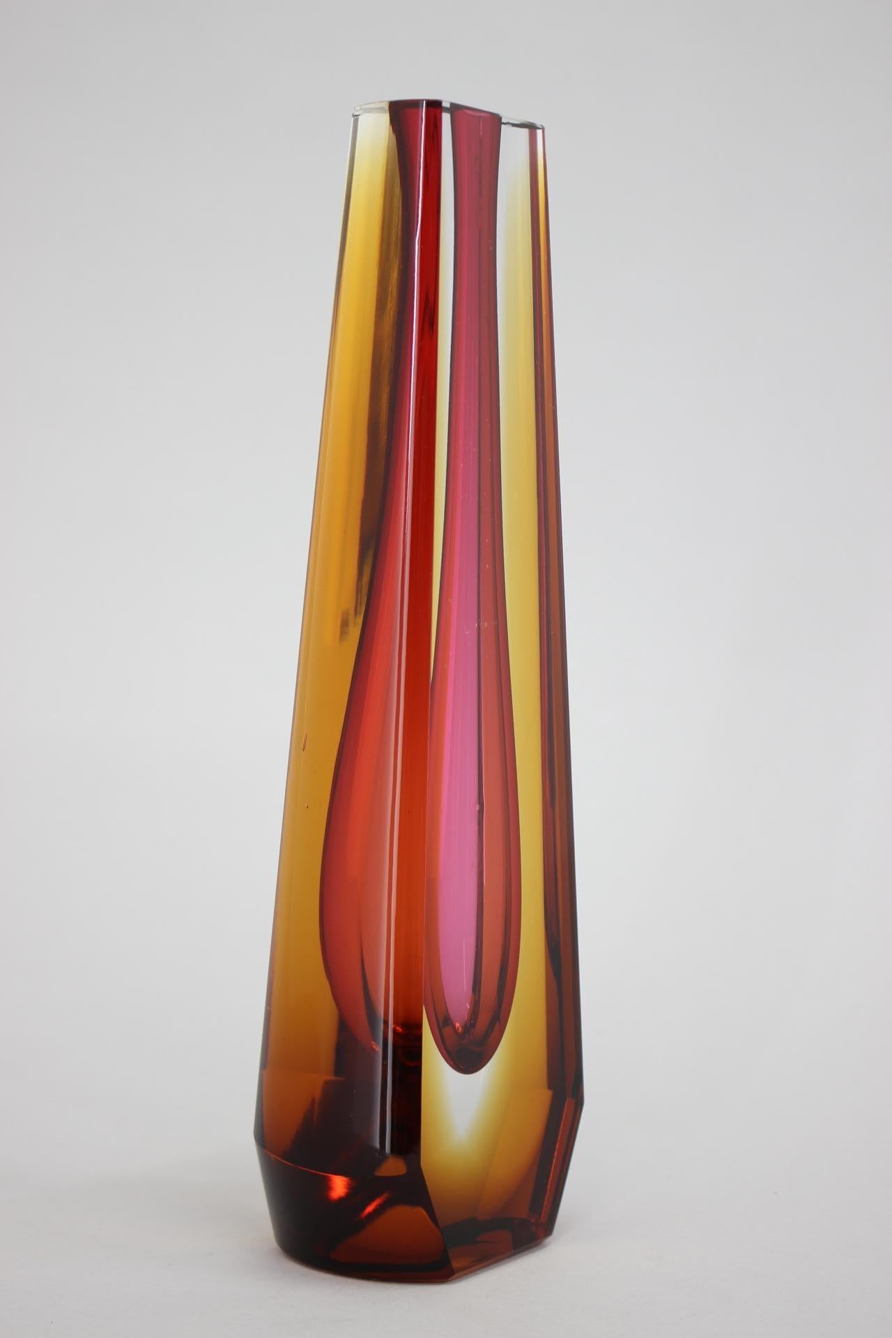 Mid-Century Modern 1970s Glass Design Vase by Pavel Hlava, Czechoslovakia