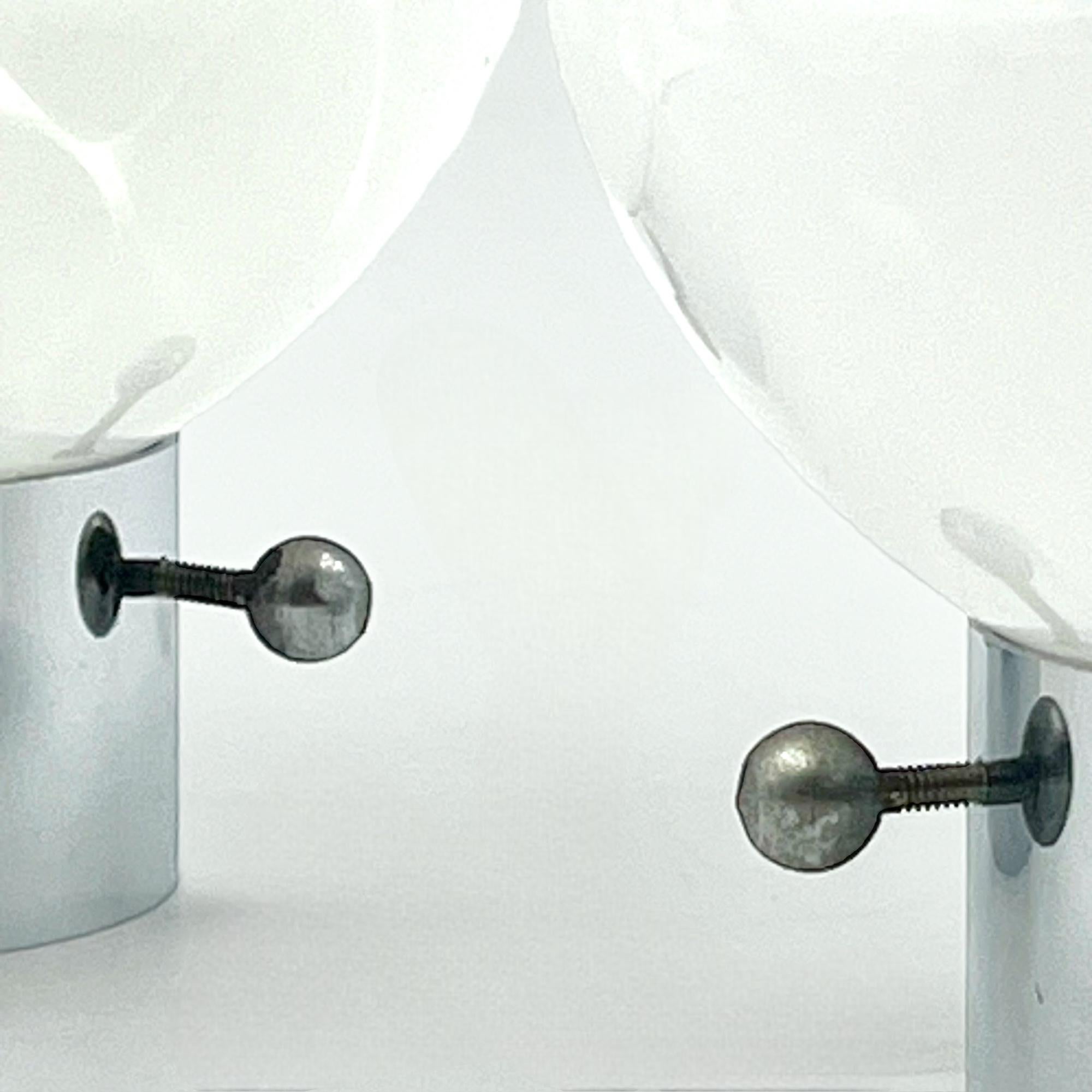 Italian 1970s Glass Lamps Pair – Mid Century with Metal Base and Opaline Patterned Glass For Sale