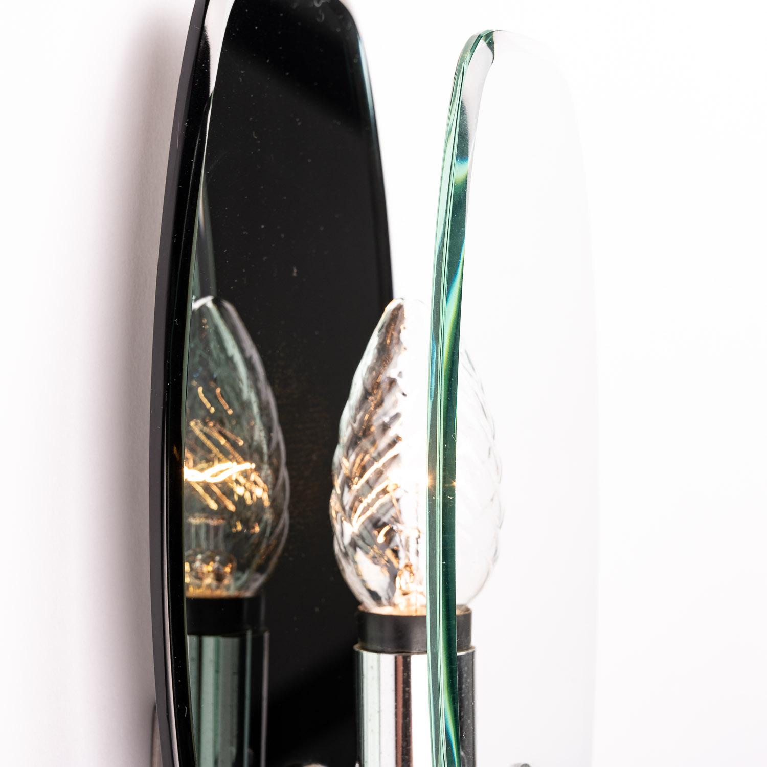 1970's Glass & Metal Wall Light by Veca In Good Condition For Sale In Schoorl, NL