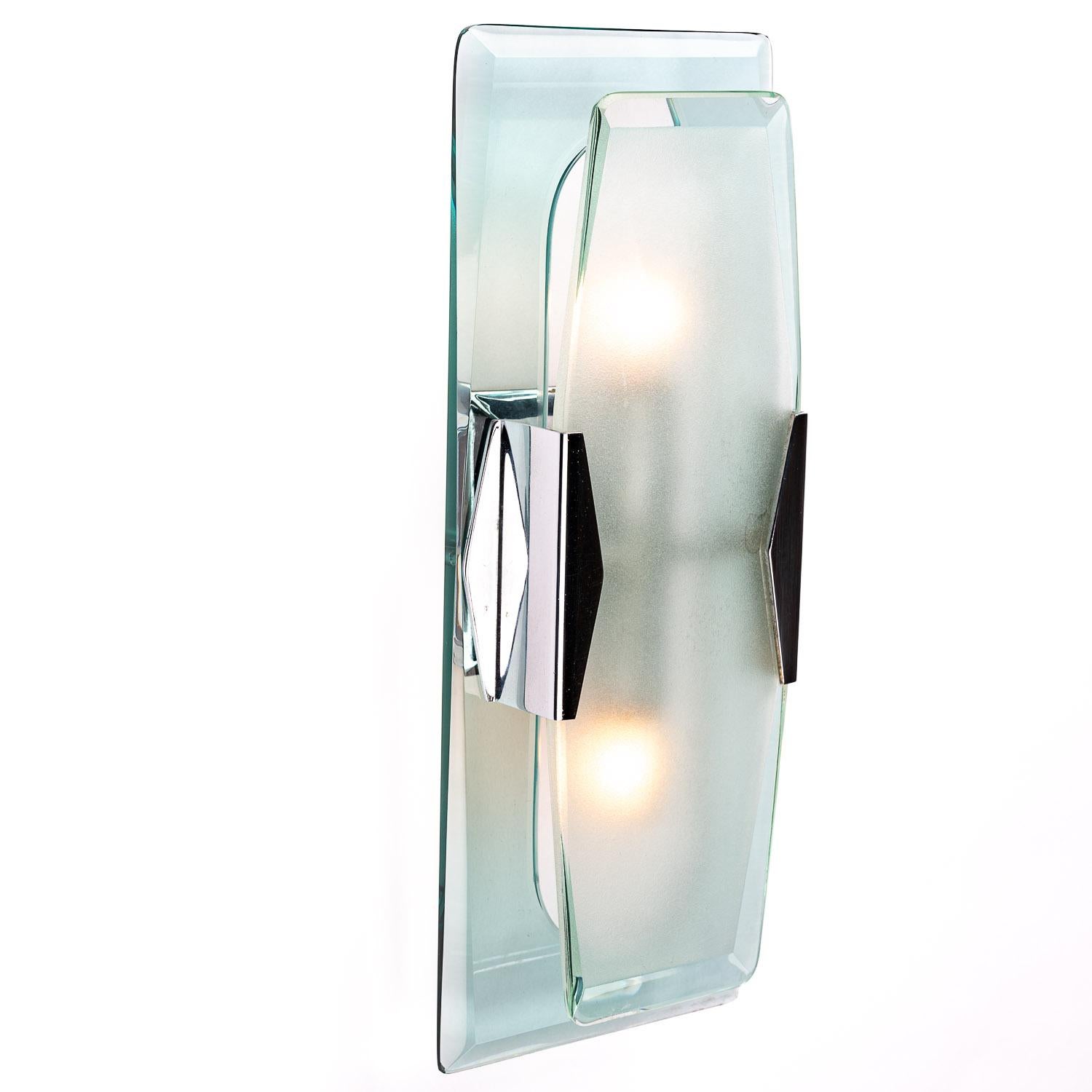 1970's Glass & Metal Wall light by Veca In Good Condition For Sale In Schoorl, NL