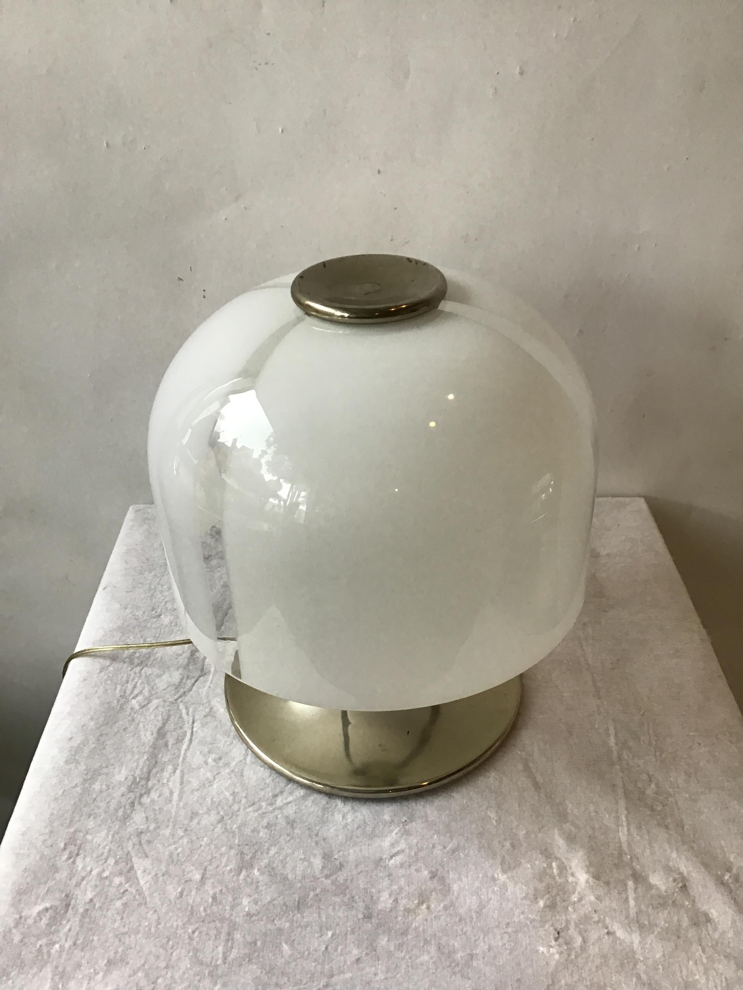 1970s Glass Mushroom Shade Lamp 1